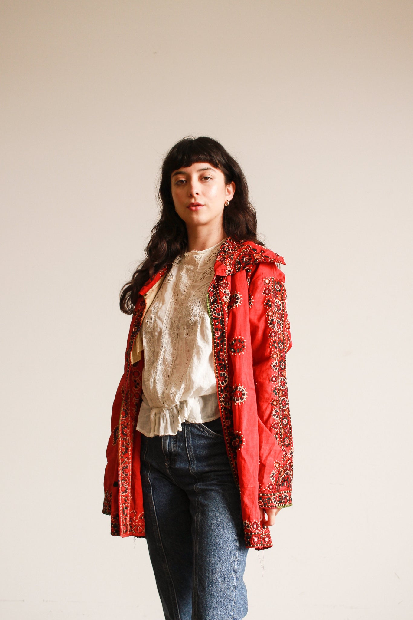 1930s Indian Cotton Embroidered Mirror Work Jacket