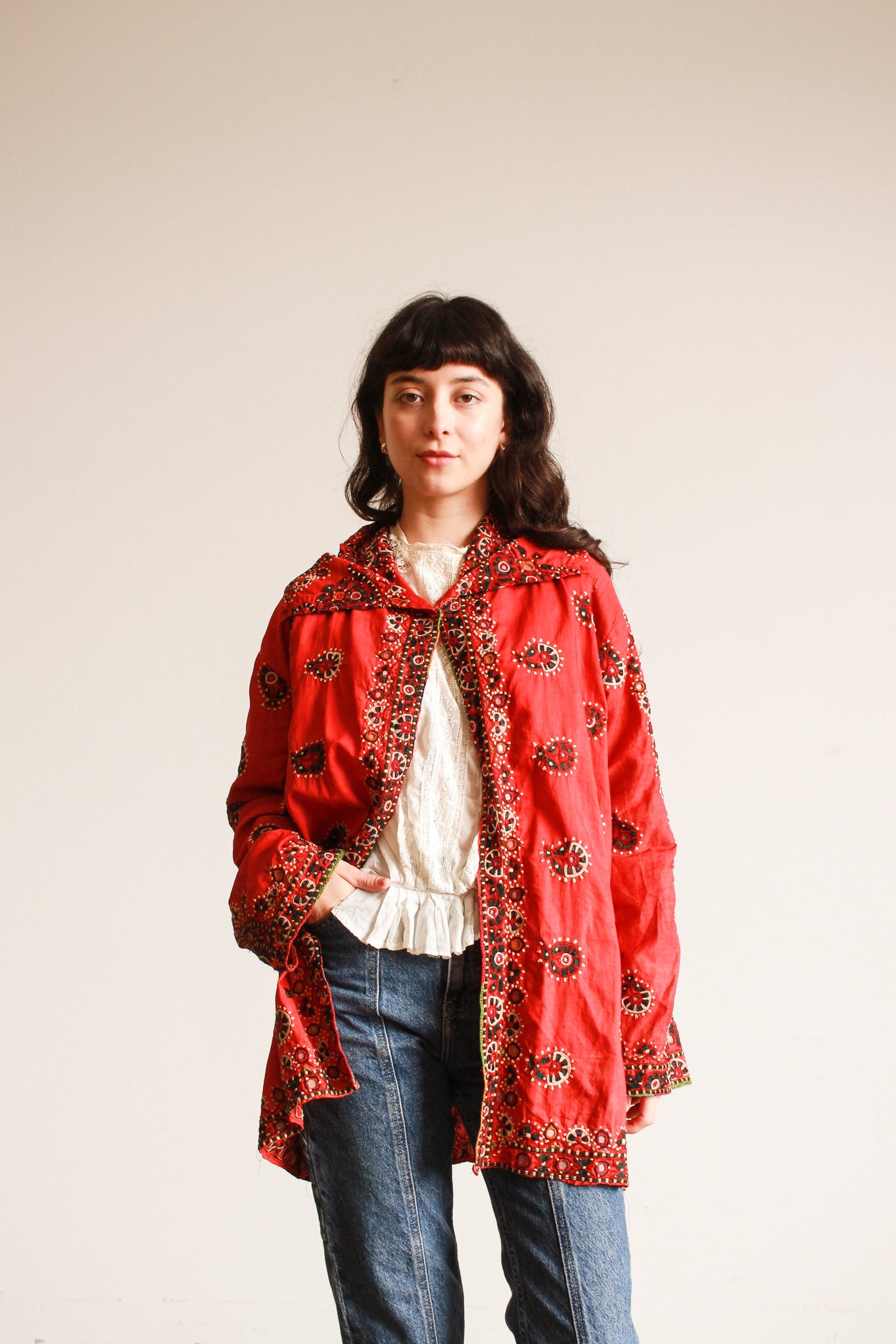 1930s Indian Cotton Embroidered Mirror Work Jacket