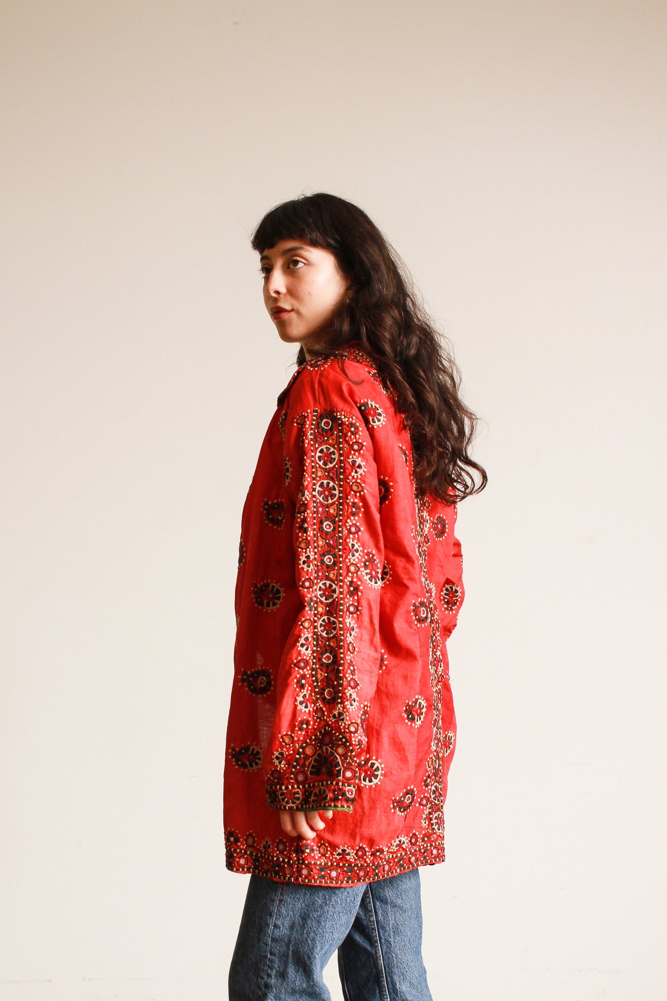 1930s Indian Cotton Embroidered Mirror Work Jacket