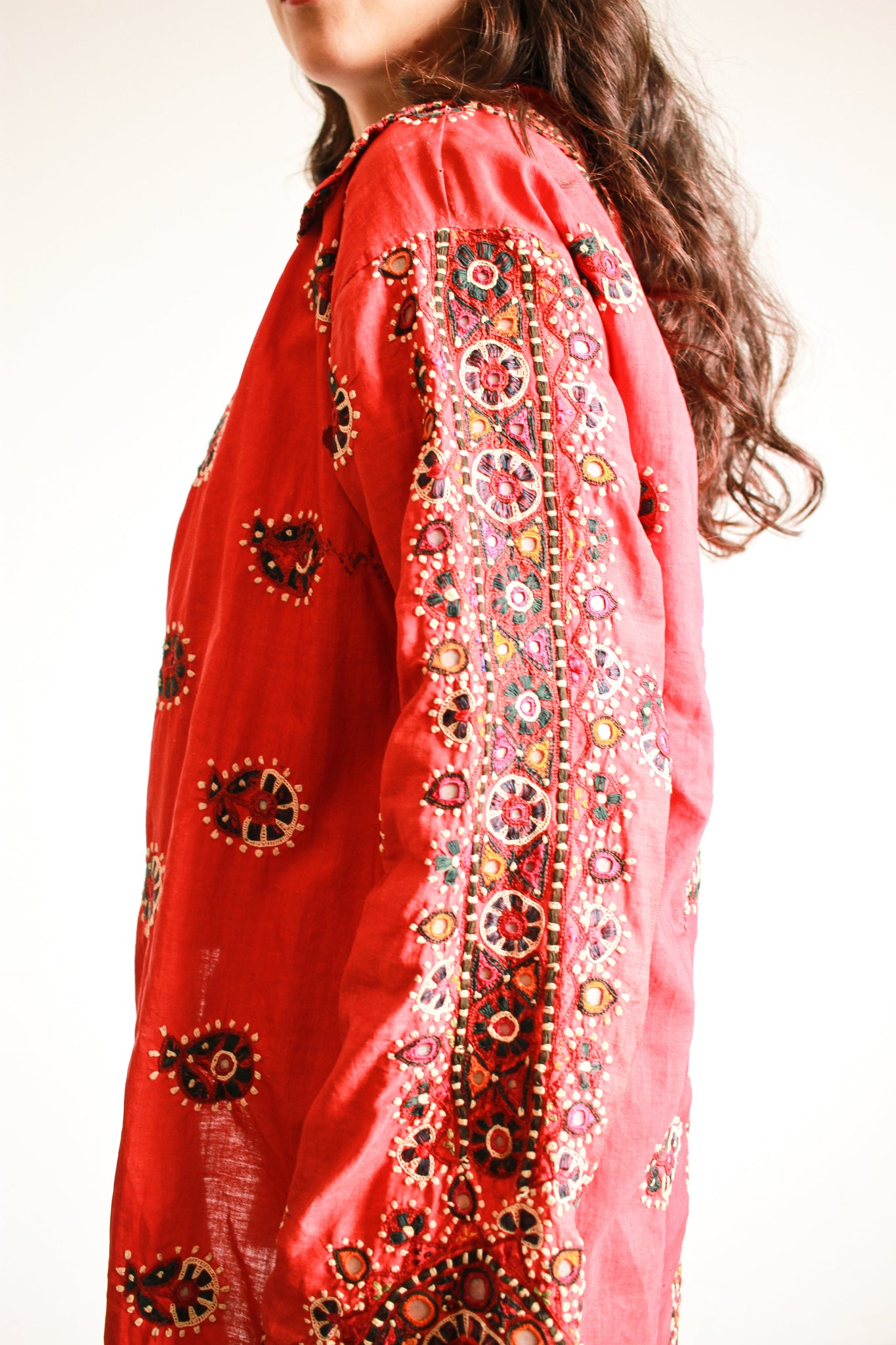 1930s Indian Cotton Embroidered Mirror Work Jacket