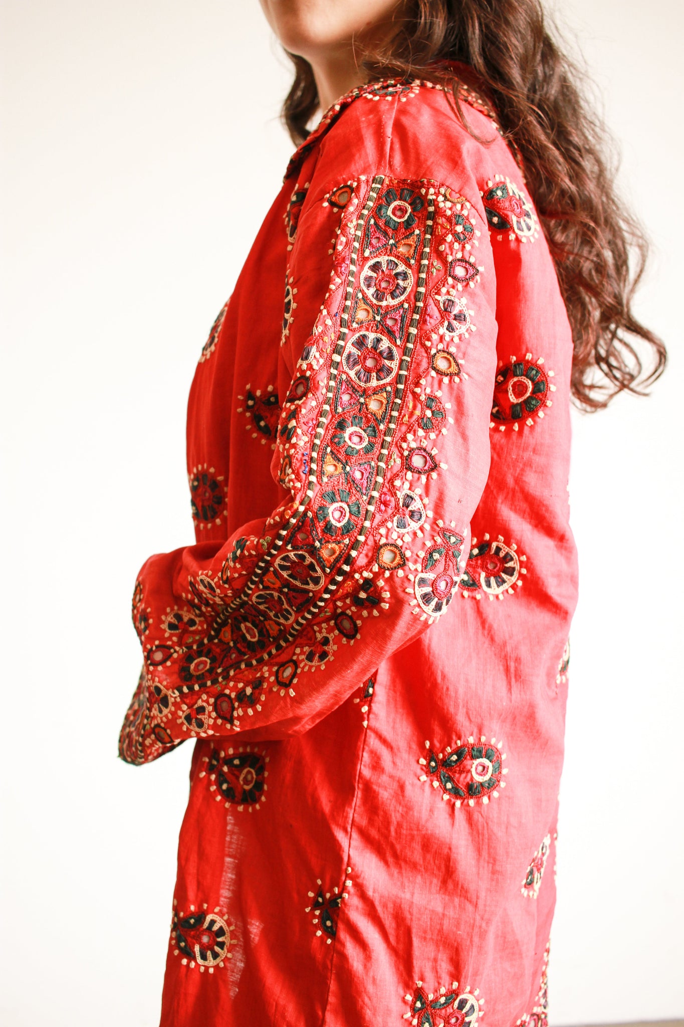 1930s Indian Cotton Embroidered Mirror Work Jacket