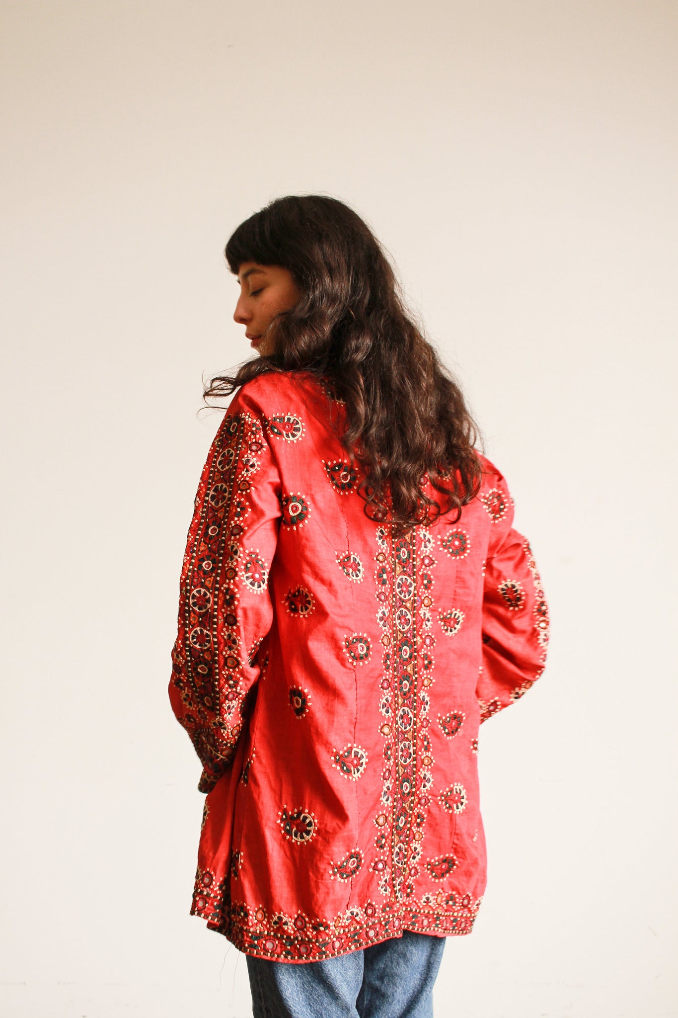 1930s Indian Cotton Embroidered Mirror Work Jacket