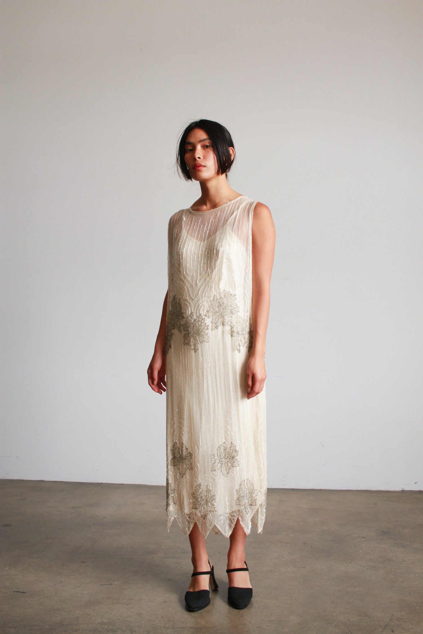 1920s Silk Chiffon Beaded Shift Dress