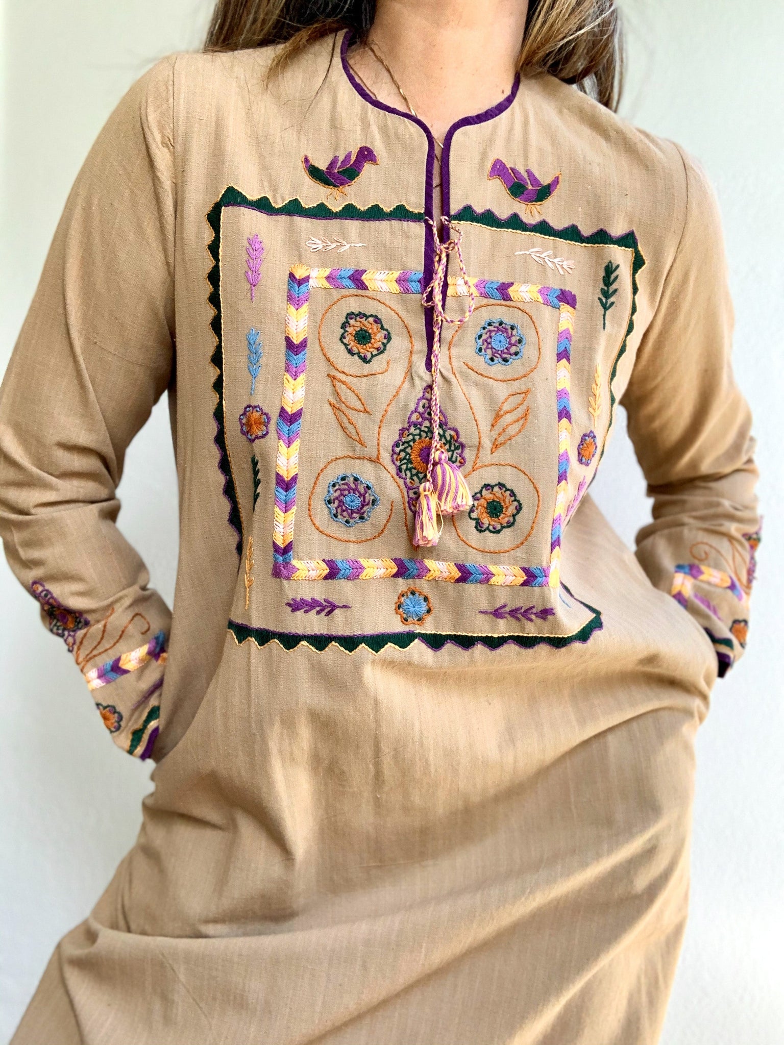 1960's Embroidered Tunic Kaftan Dress