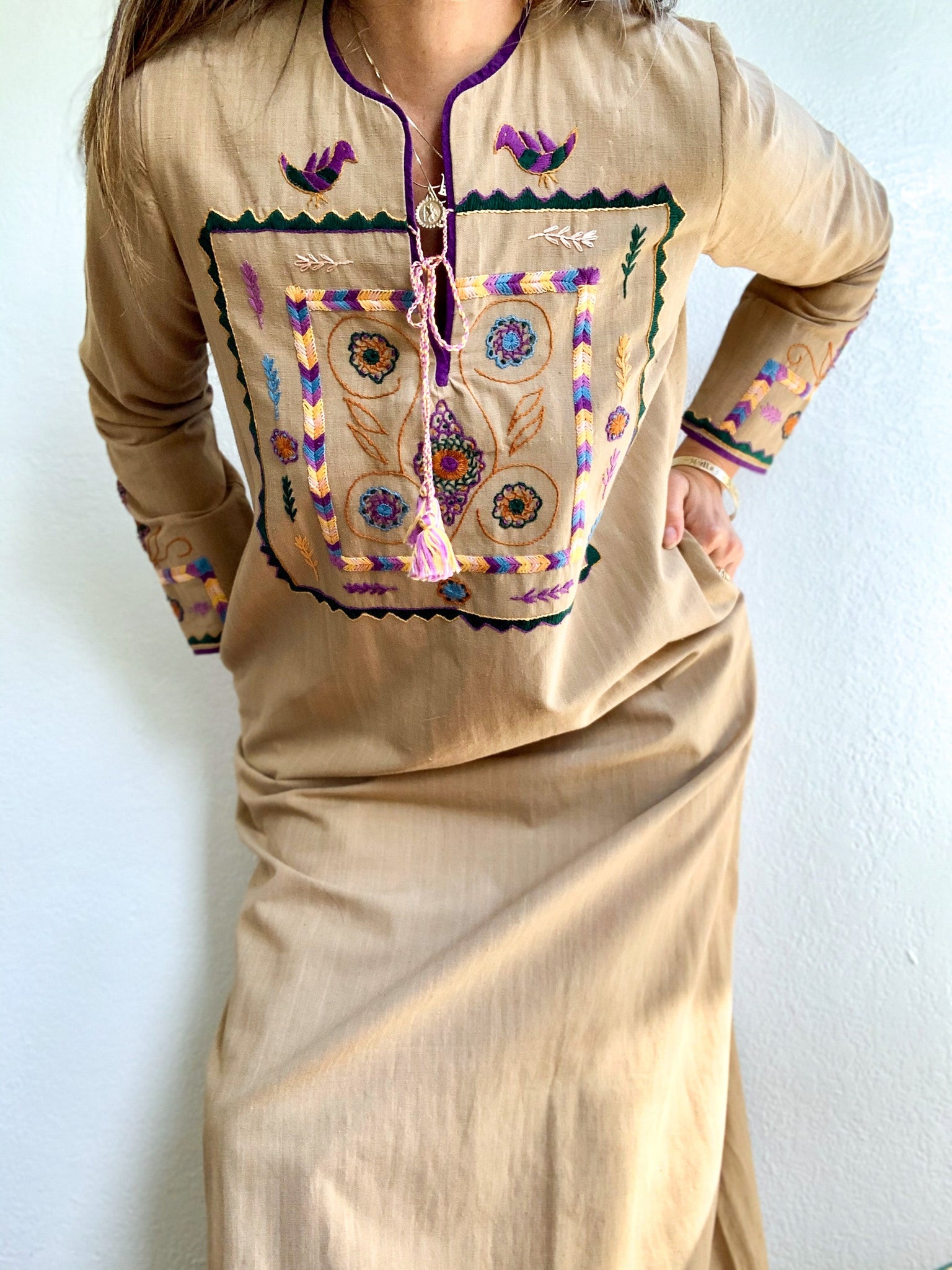 1960's Embroidered Tunic Kaftan Dress