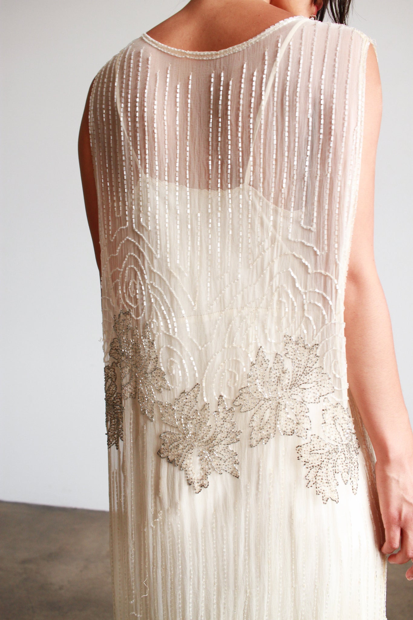 1920s Silk Chiffon Beaded Shift Dress