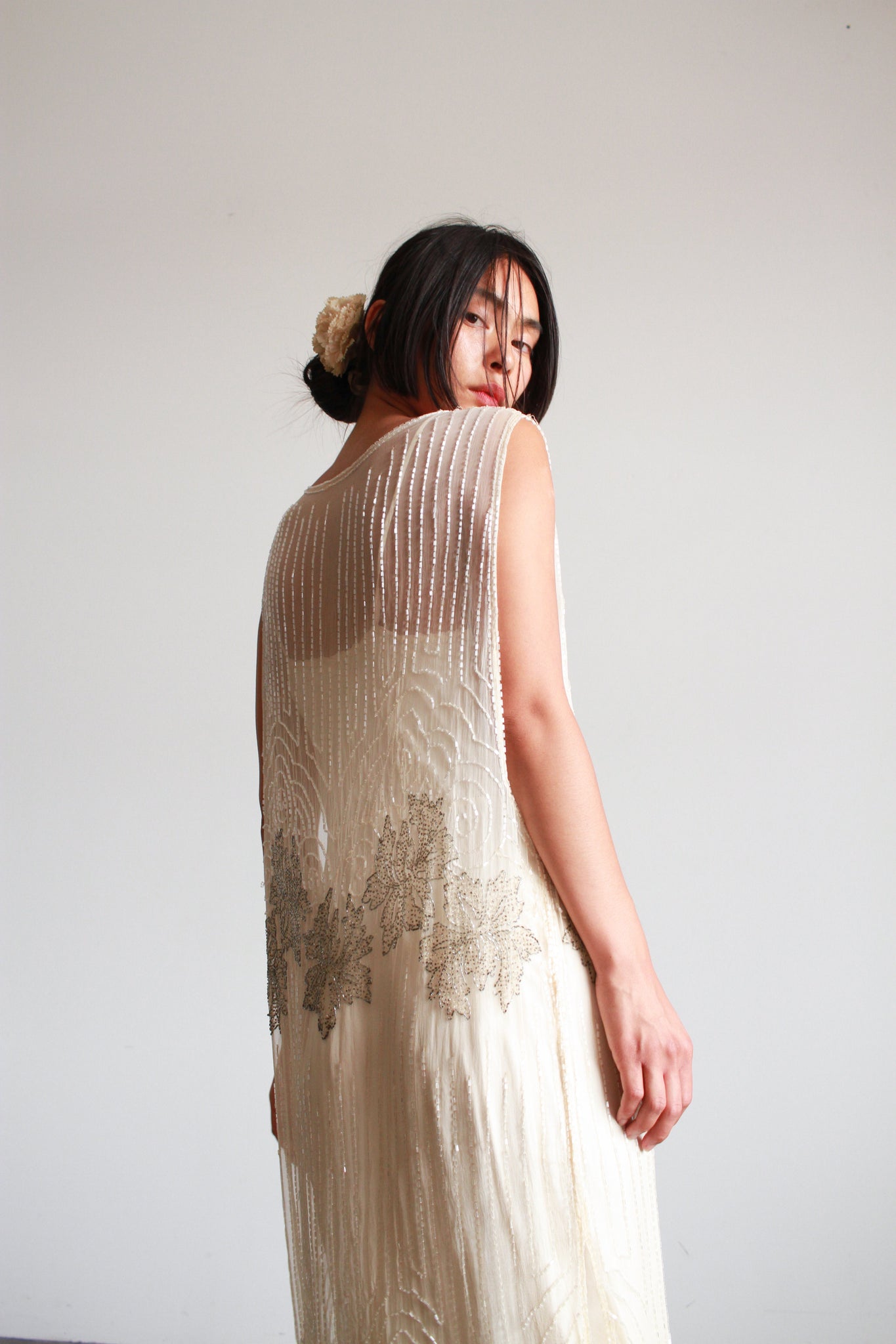 1920s Silk Chiffon Beaded Shift Dress