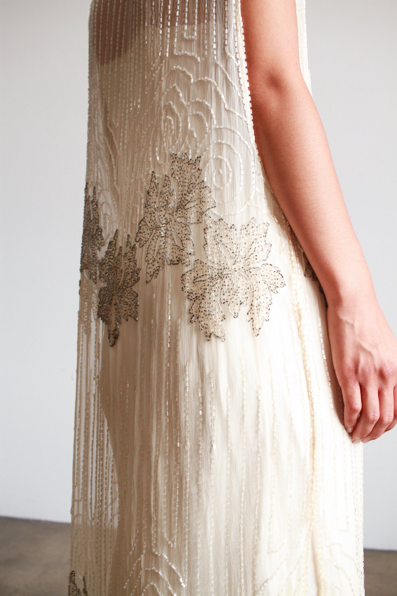 1920s Silk Chiffon Beaded Shift Dress