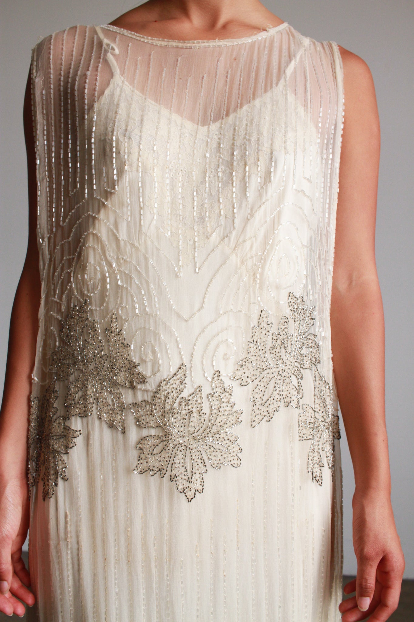 1920s Silk Chiffon Beaded Shift Dress