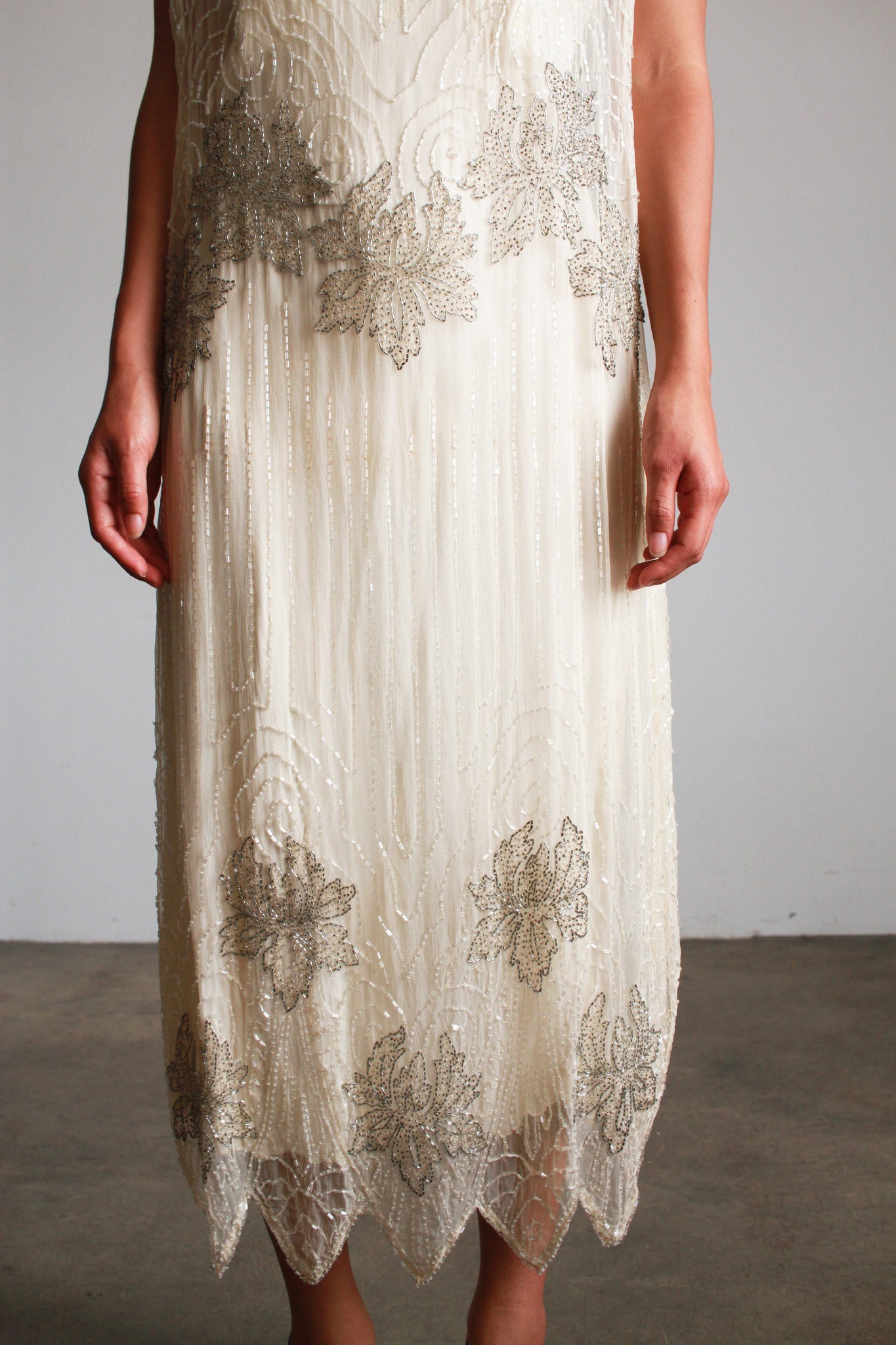 1920s Silk Chiffon Beaded Shift Dress