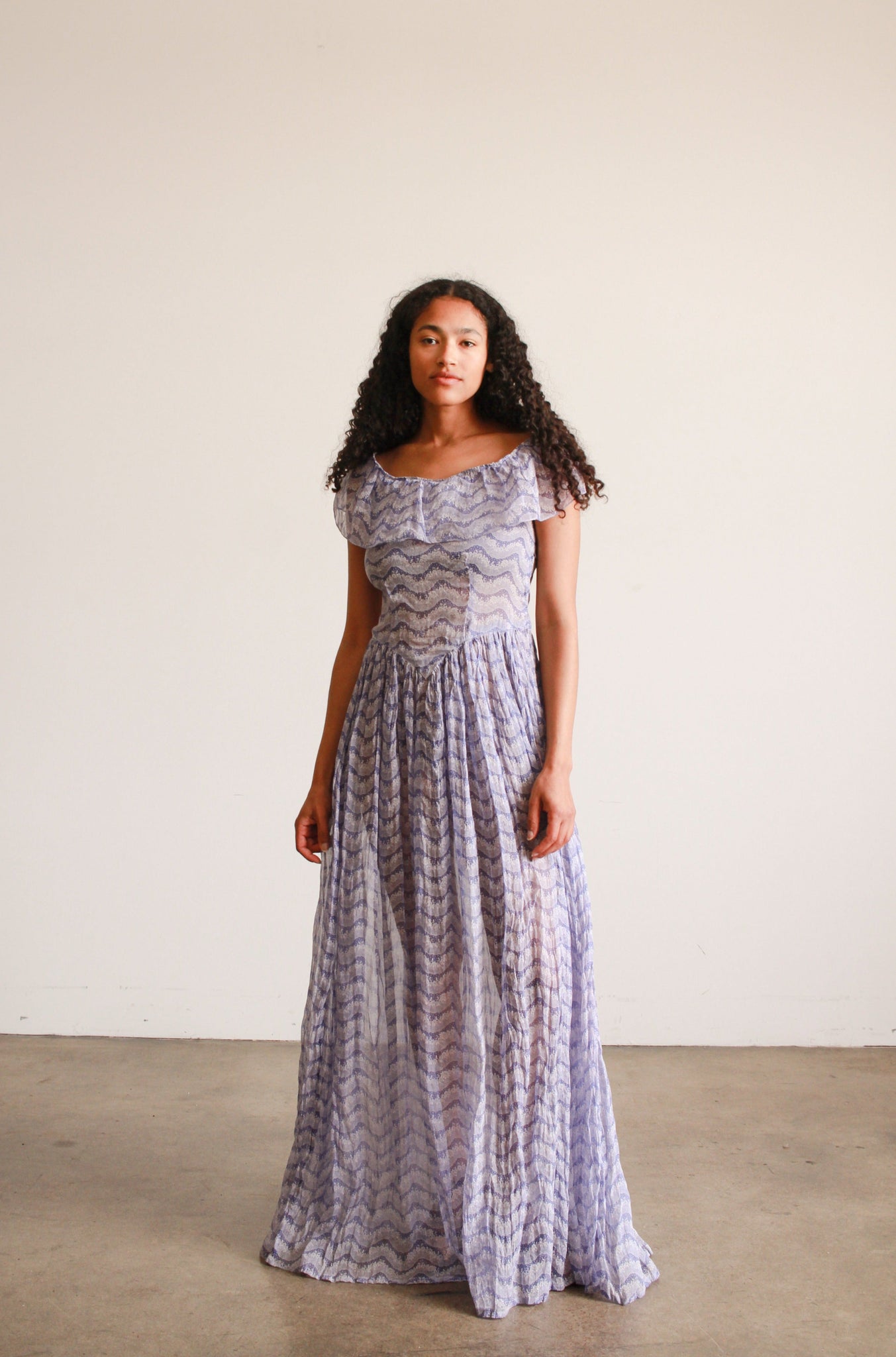 1940s Periwinkle Print Organdy Dress