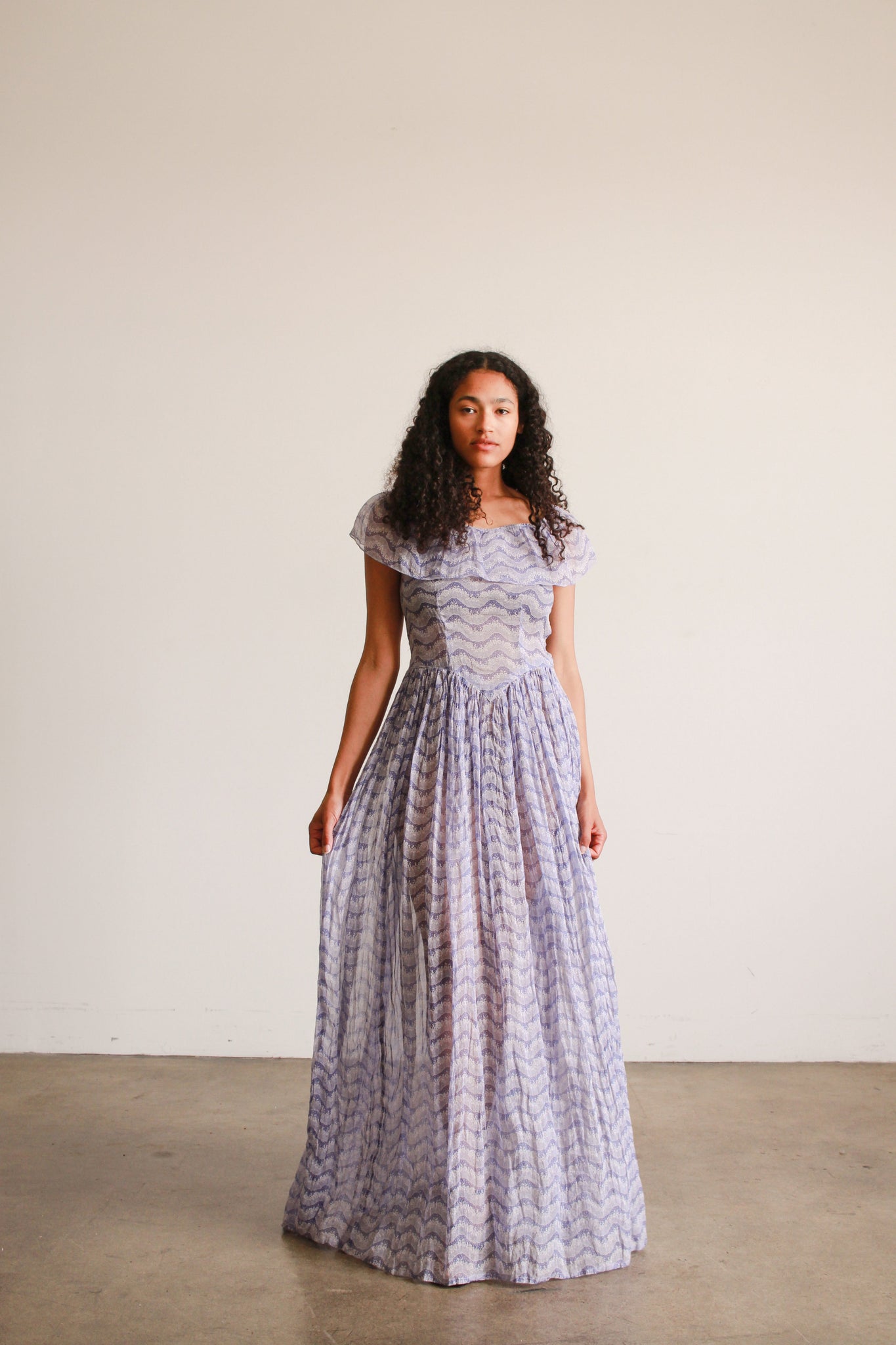 1940s Periwinkle Print Organdy Dress