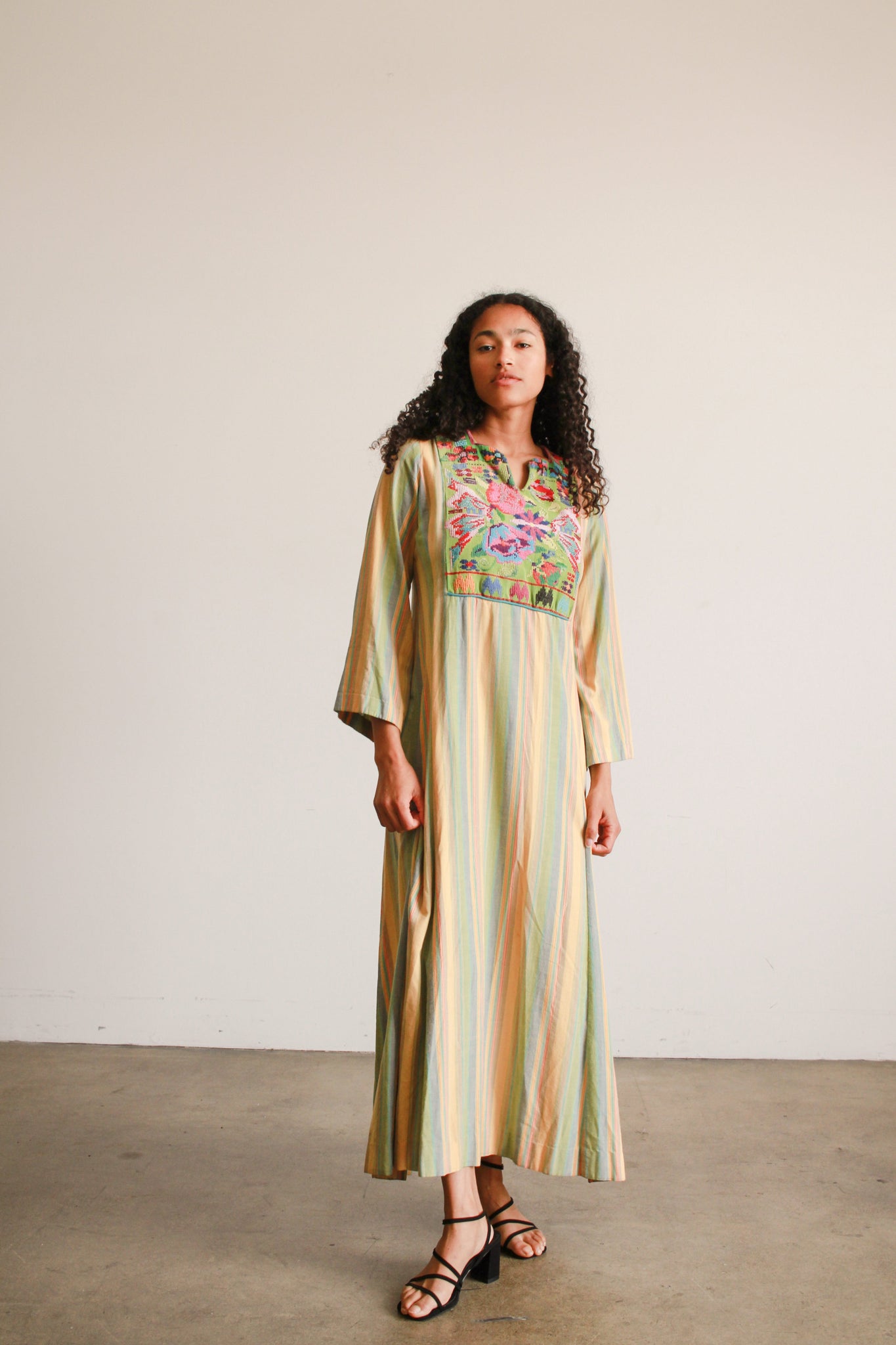 1960s Cotton Striped Embroidered Kaftan