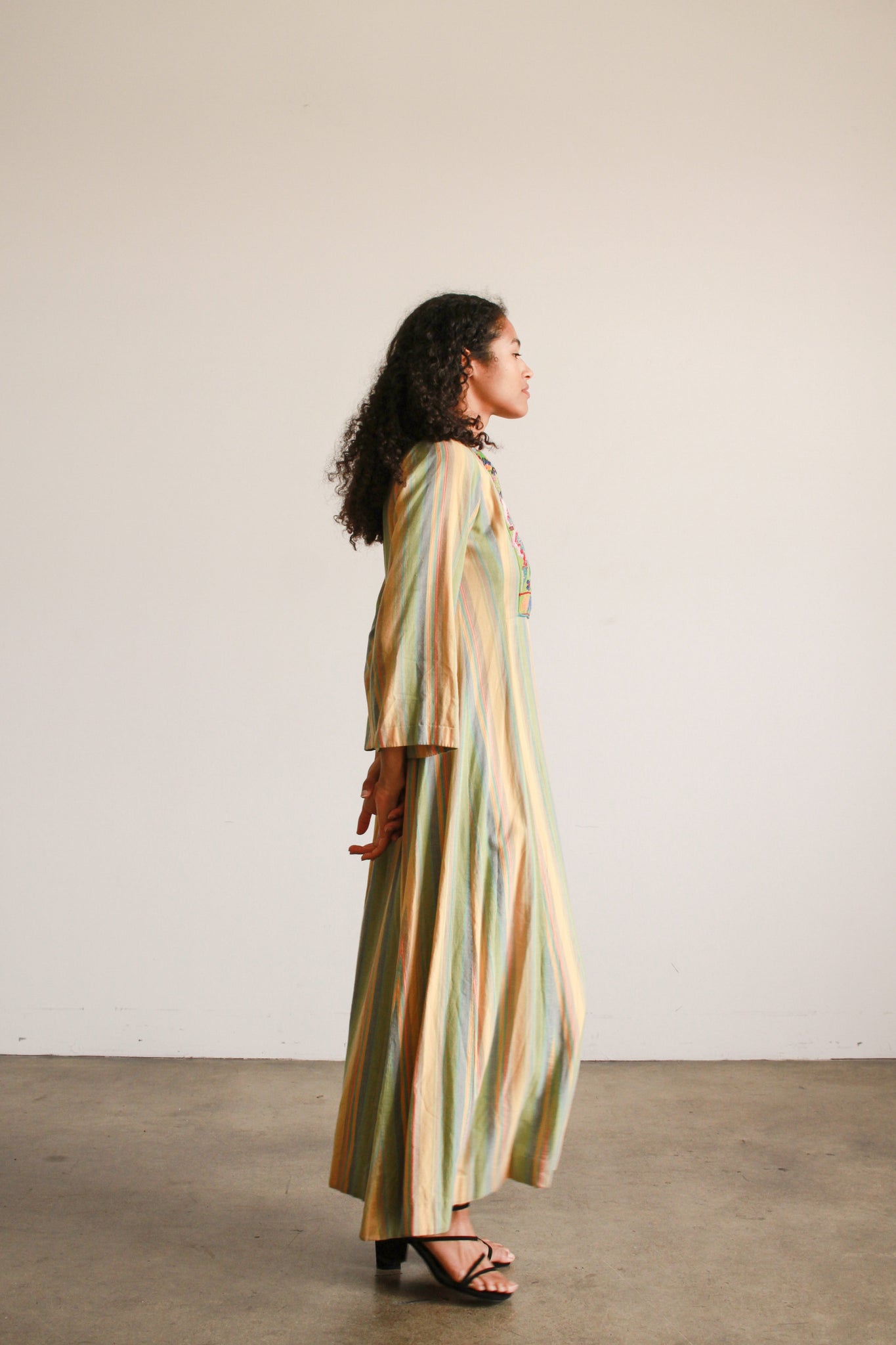 1960s Cotton Striped Embroidered Kaftan