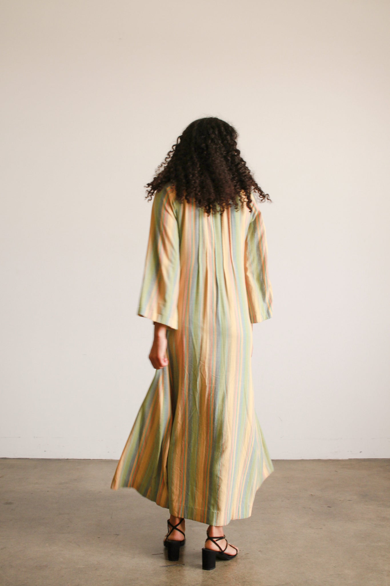 1960s Cotton Striped Embroidered Kaftan