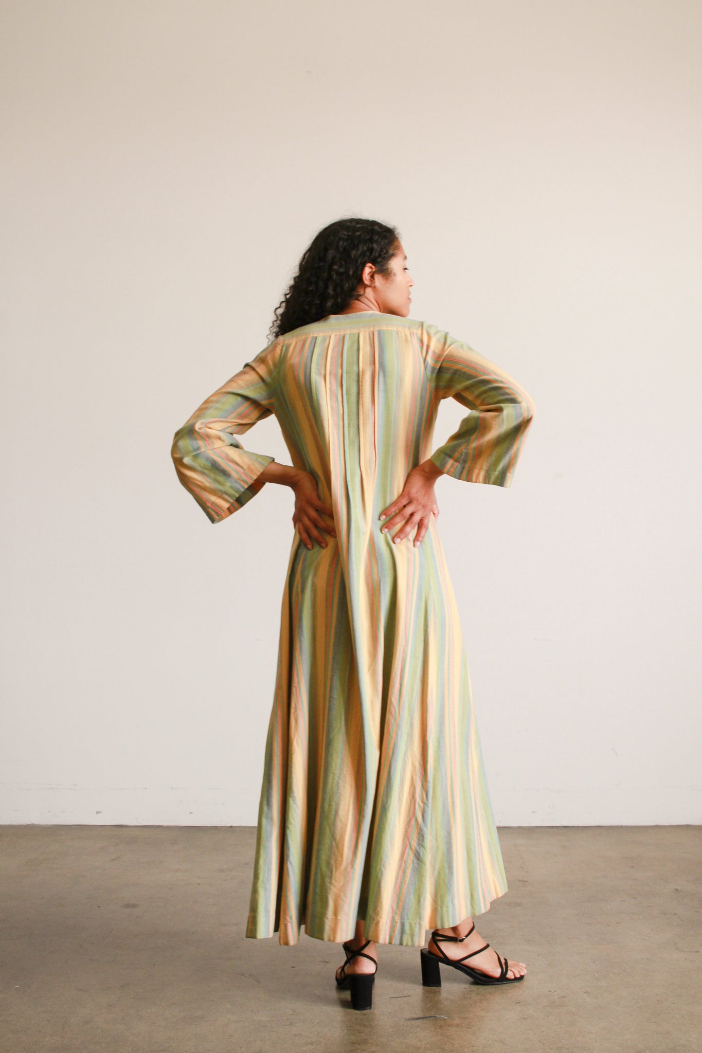 1960s Cotton Striped Embroidered Kaftan