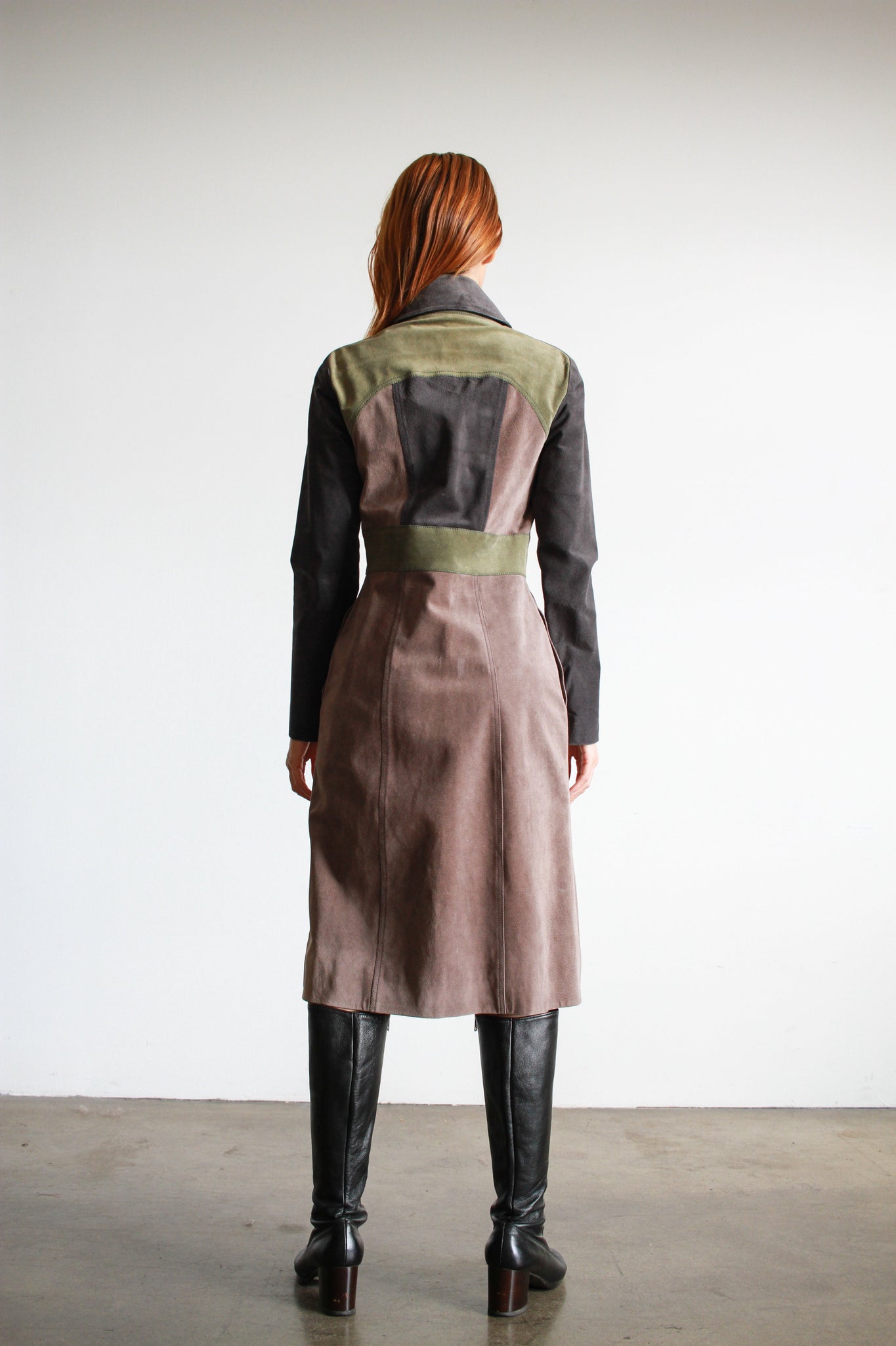 2000s Ossie Clark Suede Patchwork Zip Up Dress