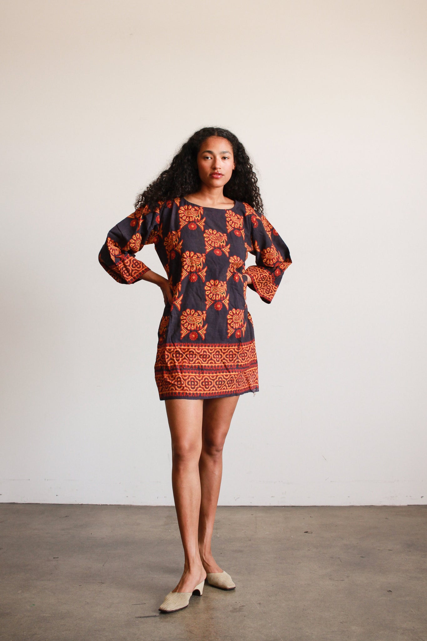 1970s Indian Block Print Cotton Mini Dress