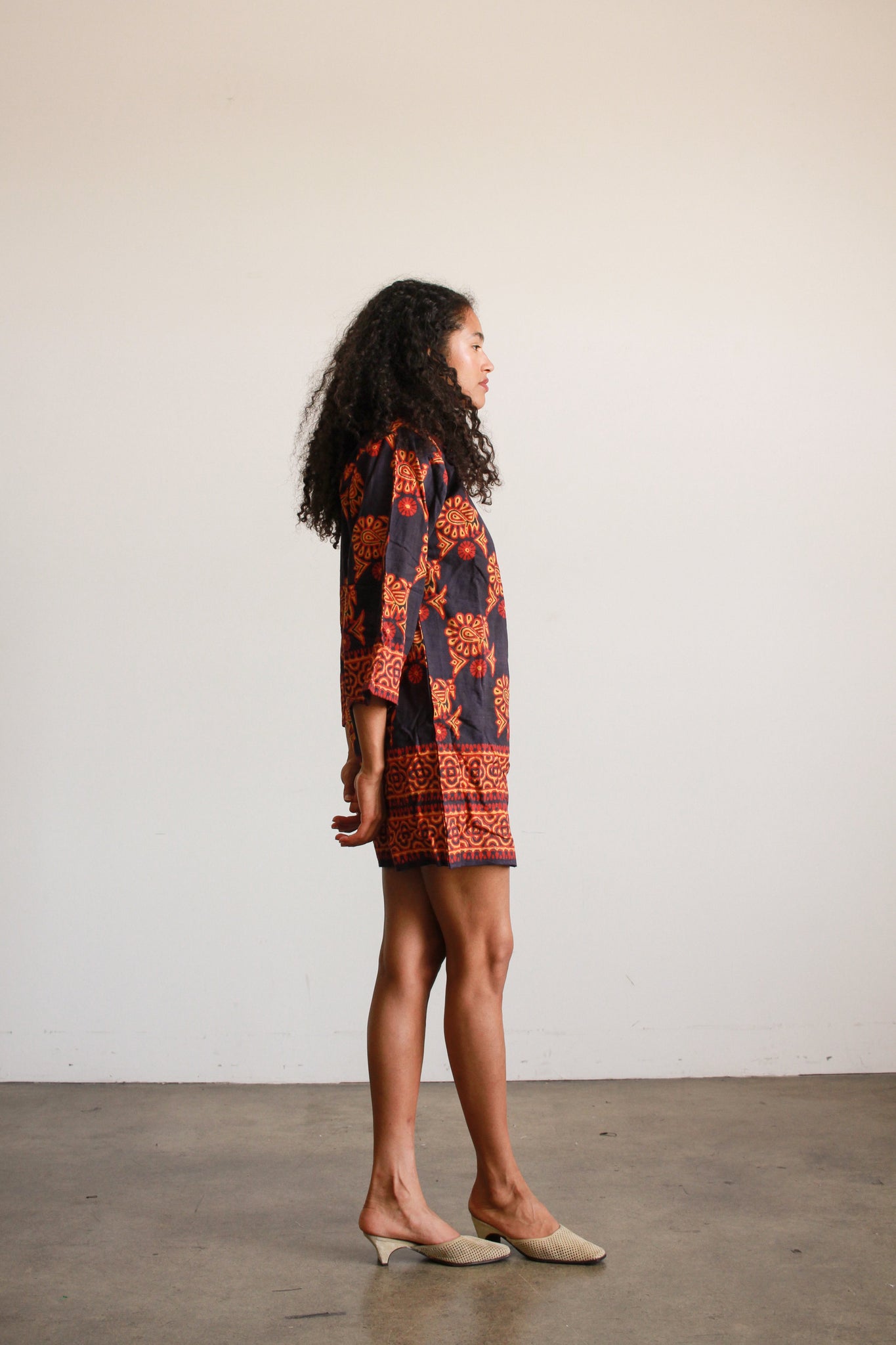 1970s Indian Block Print Cotton Mini Dress