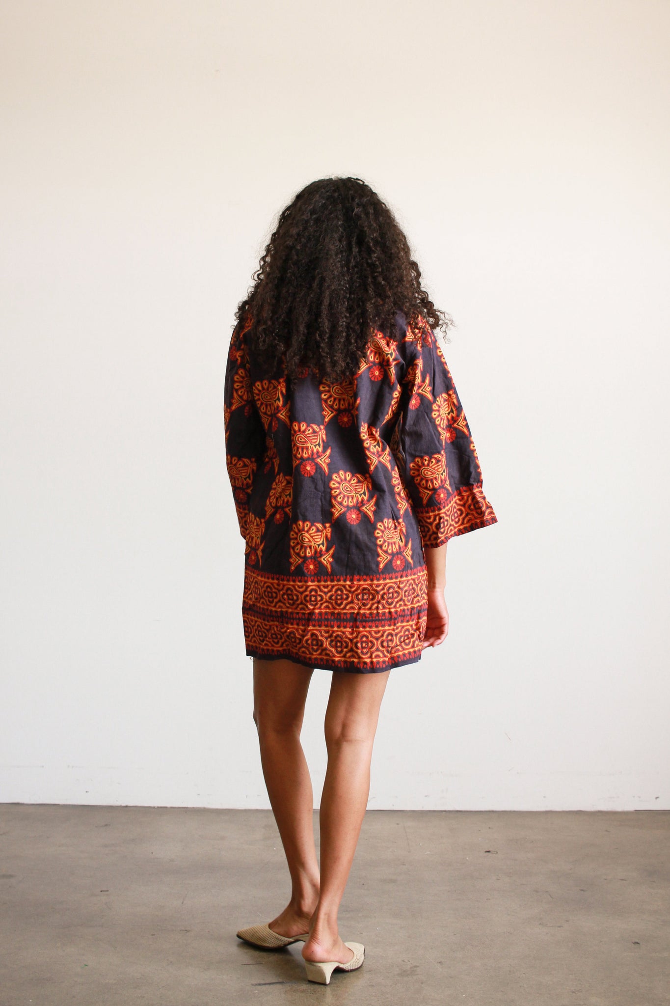 1970s Indian Block Print Cotton Mini Dress