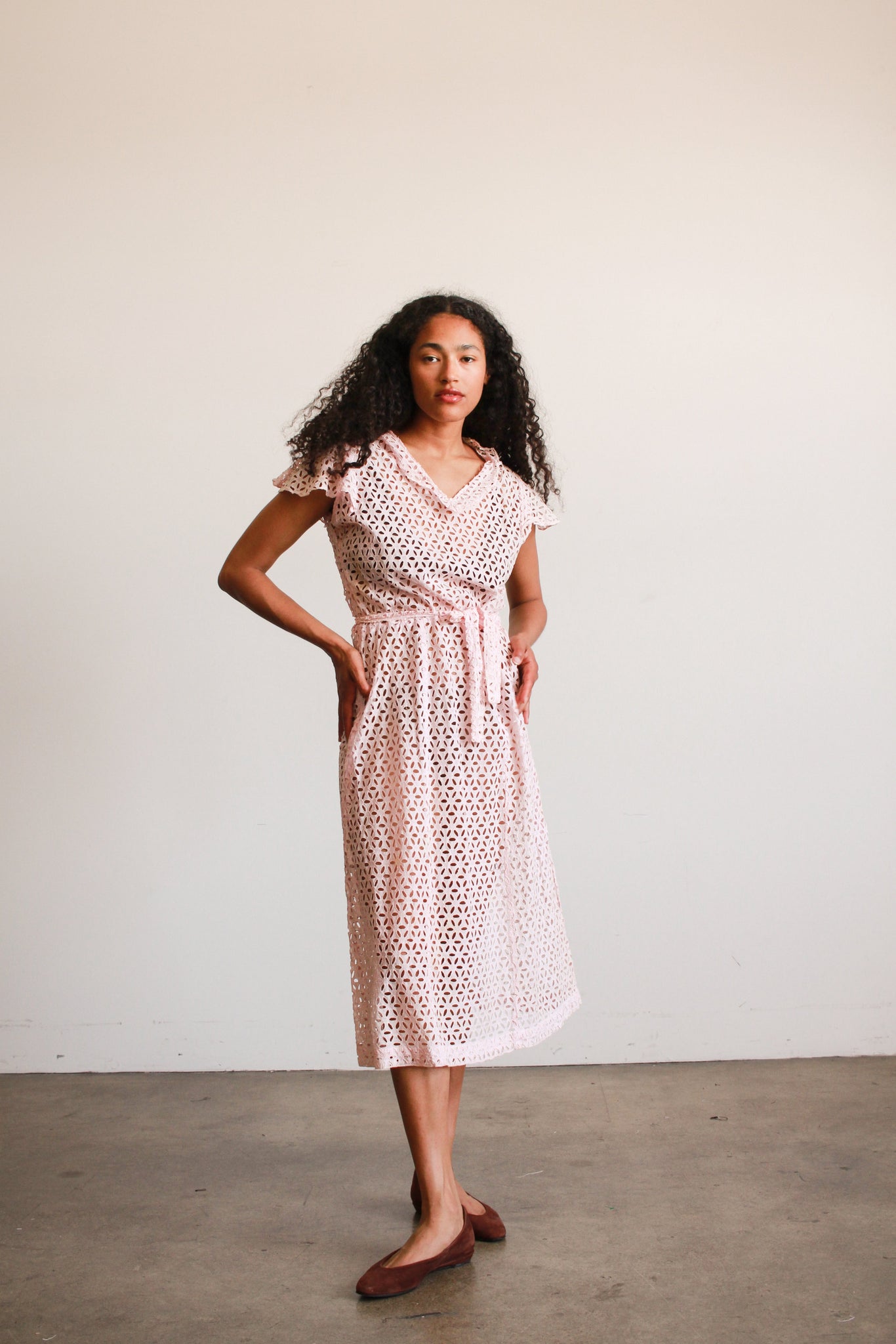 1930s Blush Pink Cotton Eyelet Dress