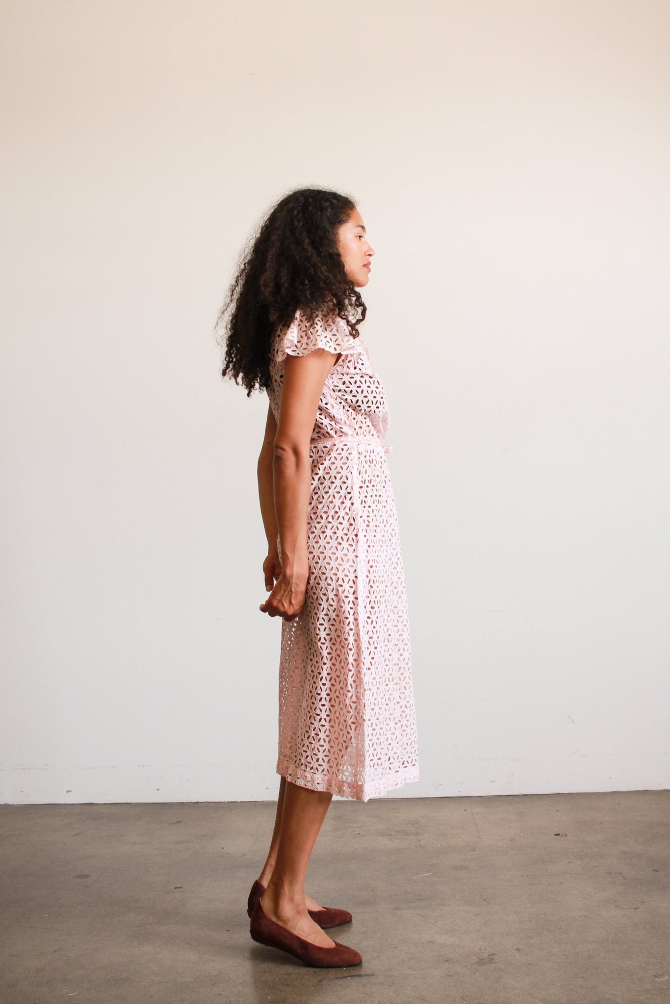 1930s Blush Pink Cotton Eyelet Dress