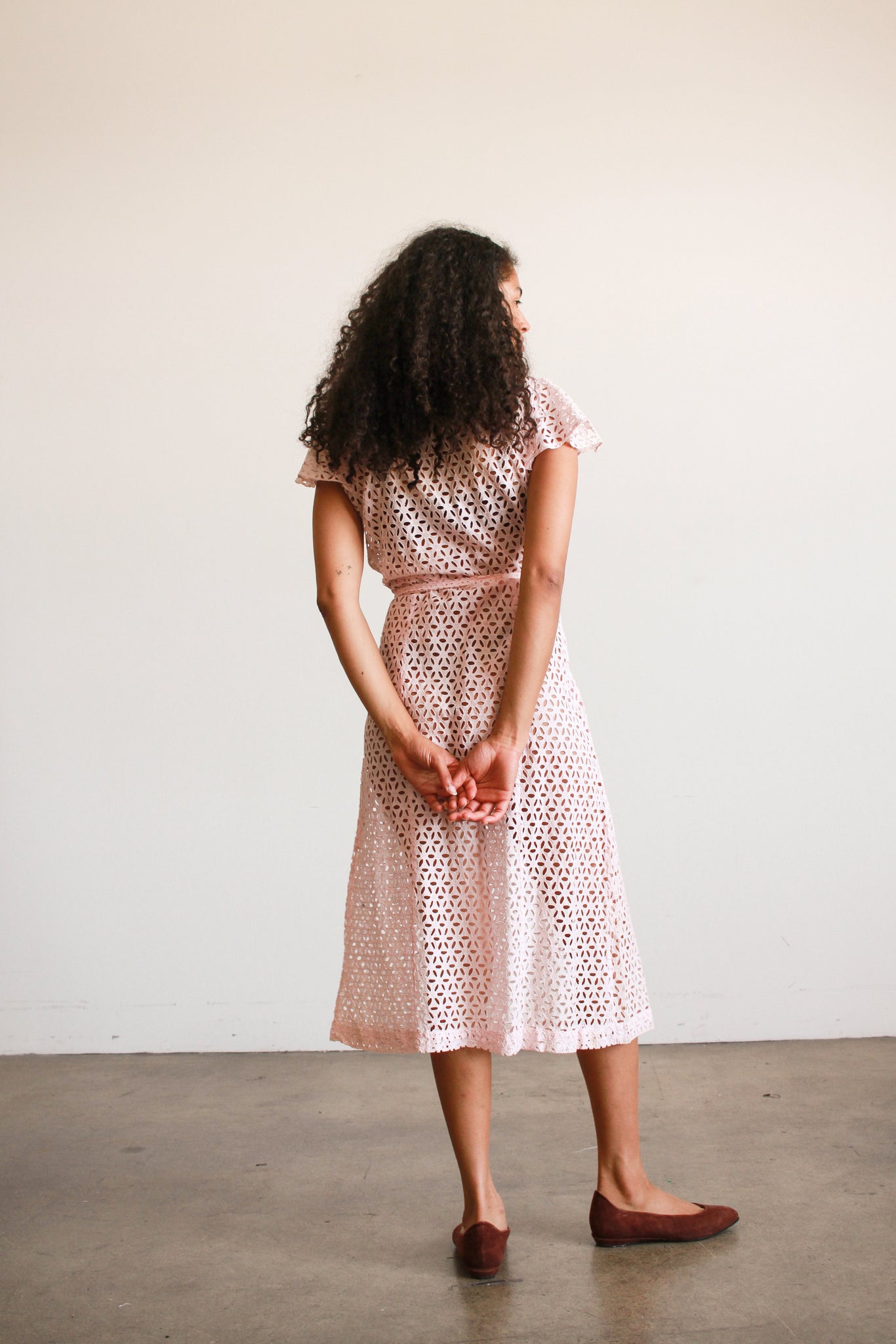 1930s Blush Pink Cotton Eyelet Dress