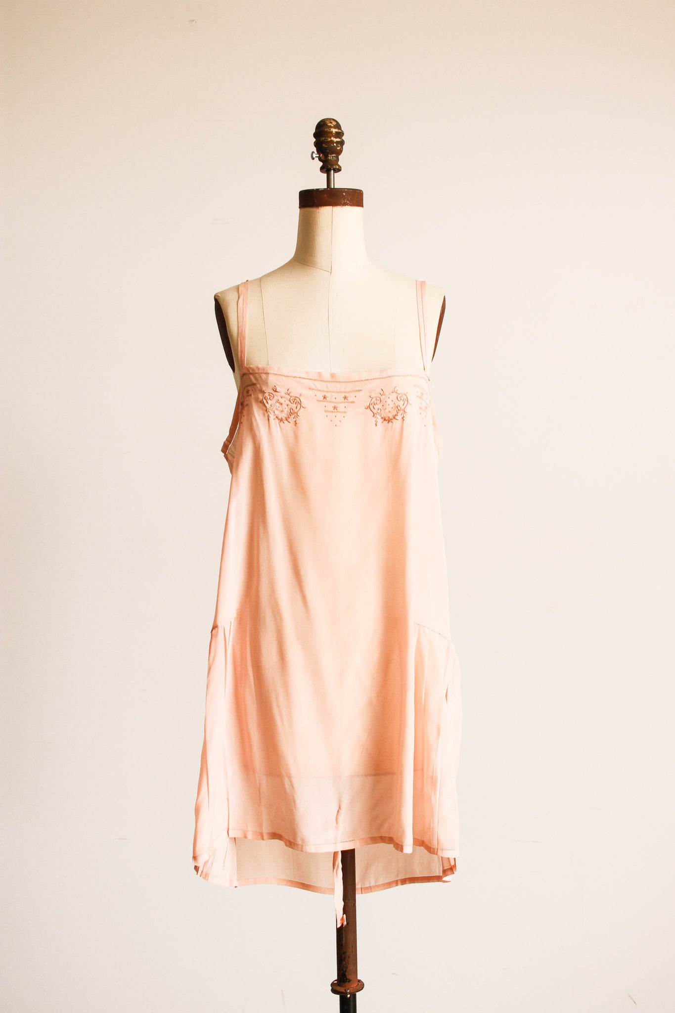 1930s Blush Silk Embroidered Chemise Step-In
