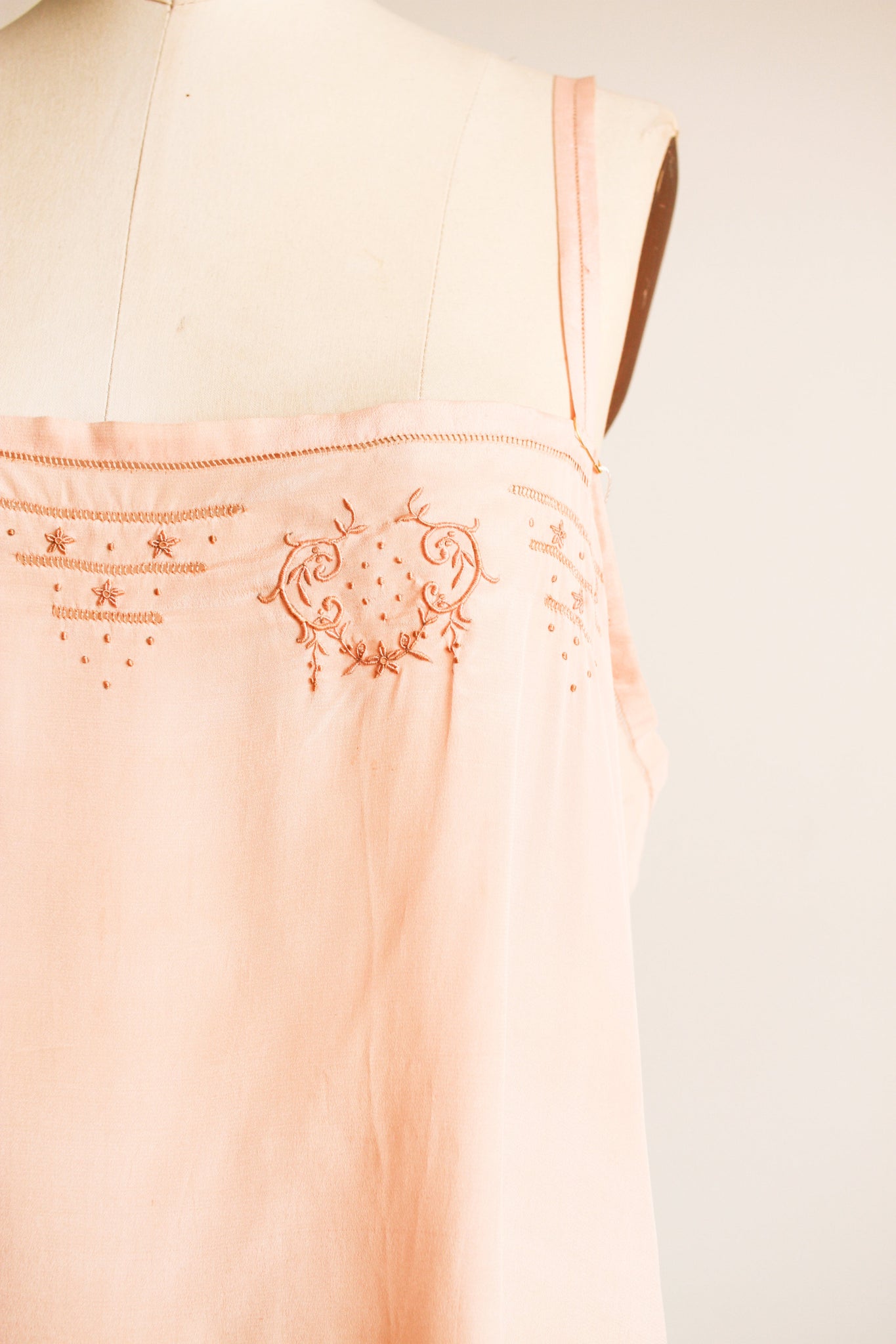 1930s Blush Silk Embroidered Chemise Step-In