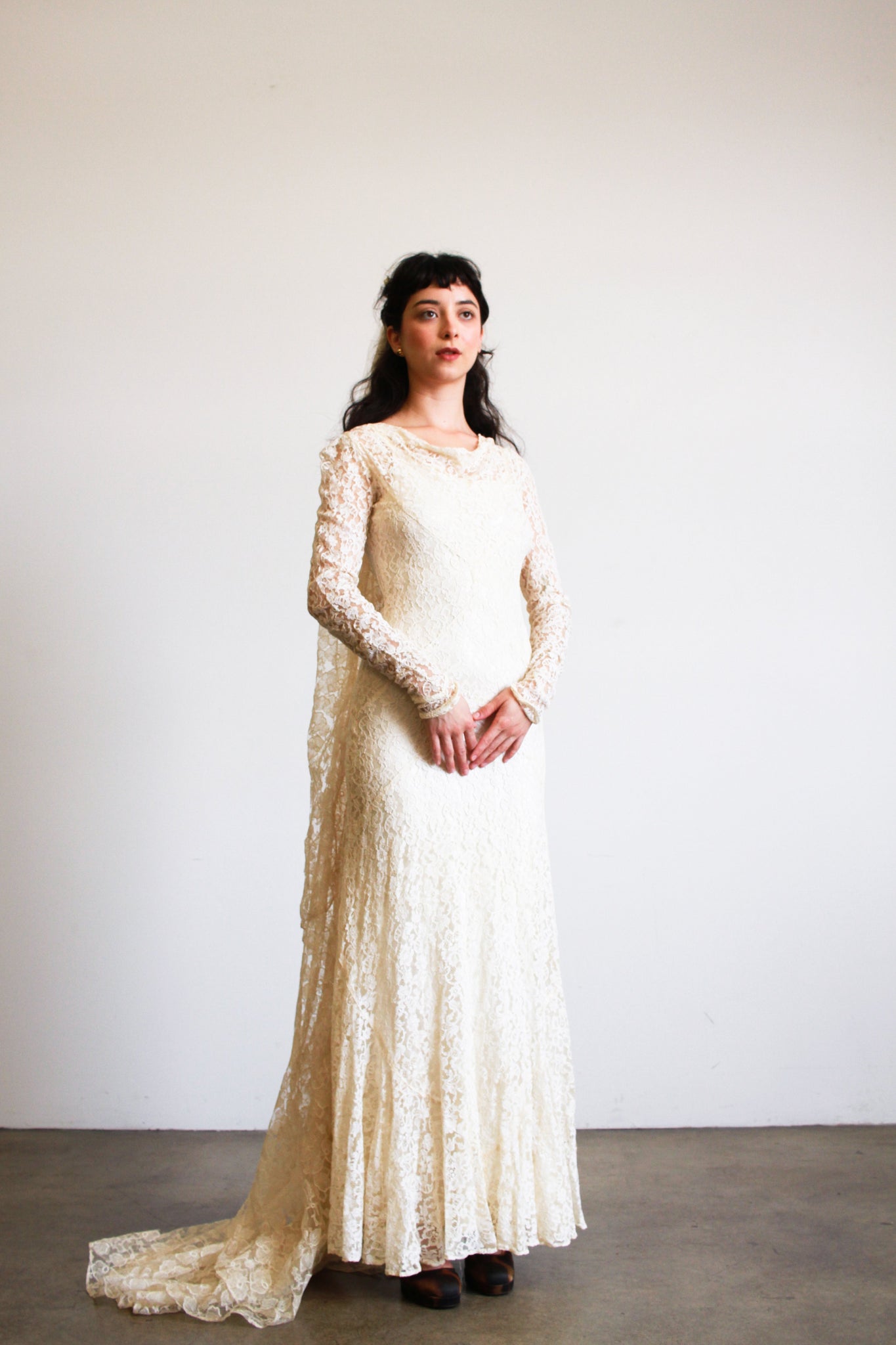 1930s Ecru Lace Bias Gown