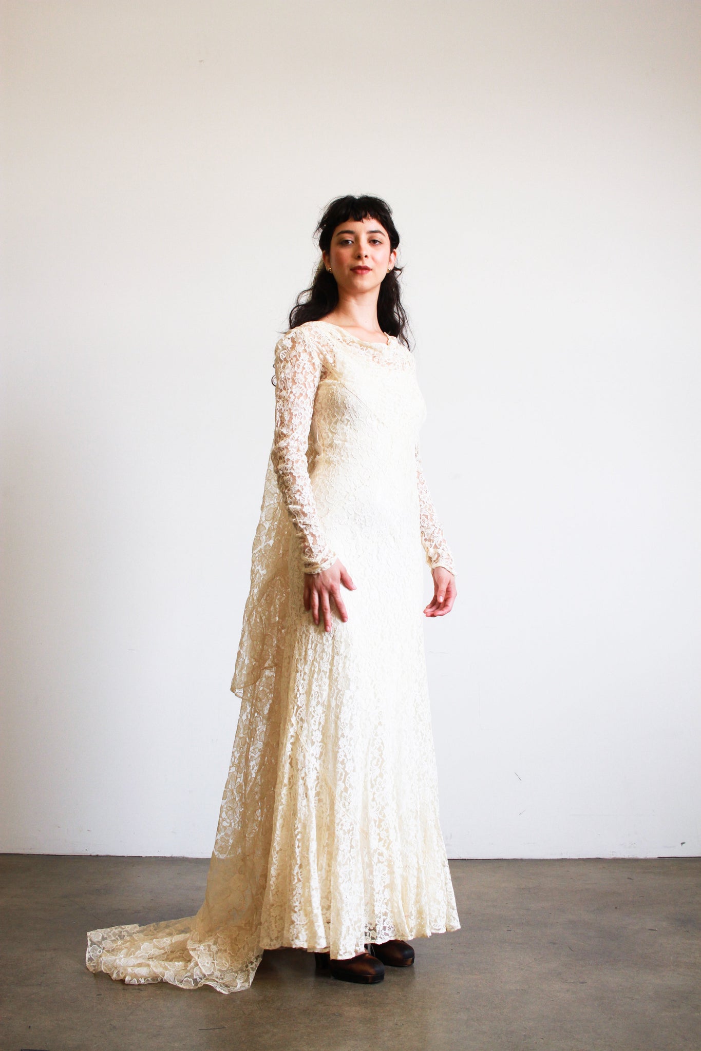 1930s Ecru Lace Bias Gown