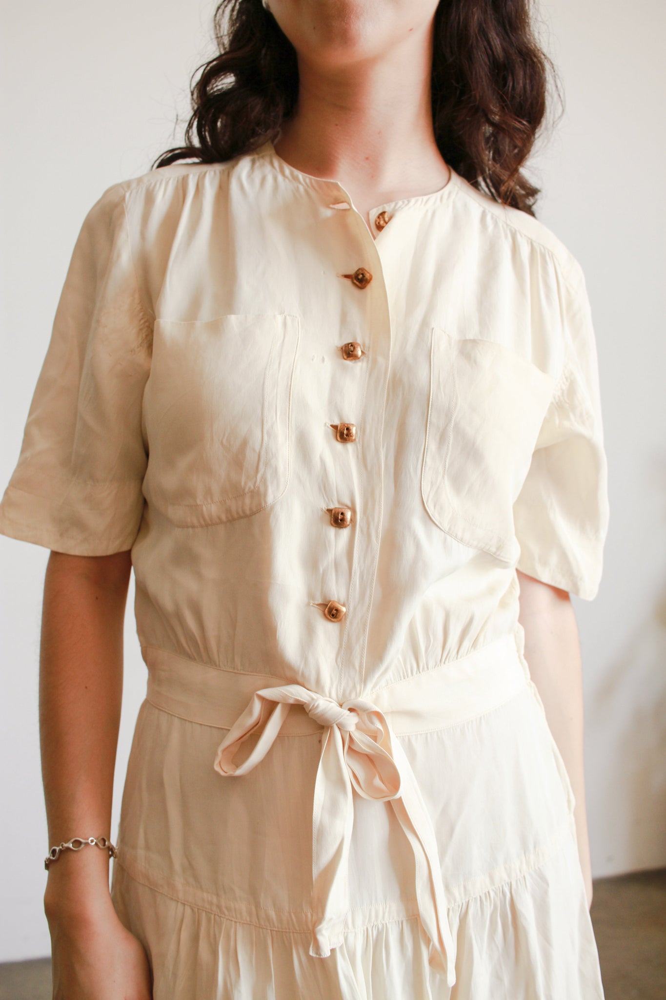 1940s Cream Rayon Button Down Dress