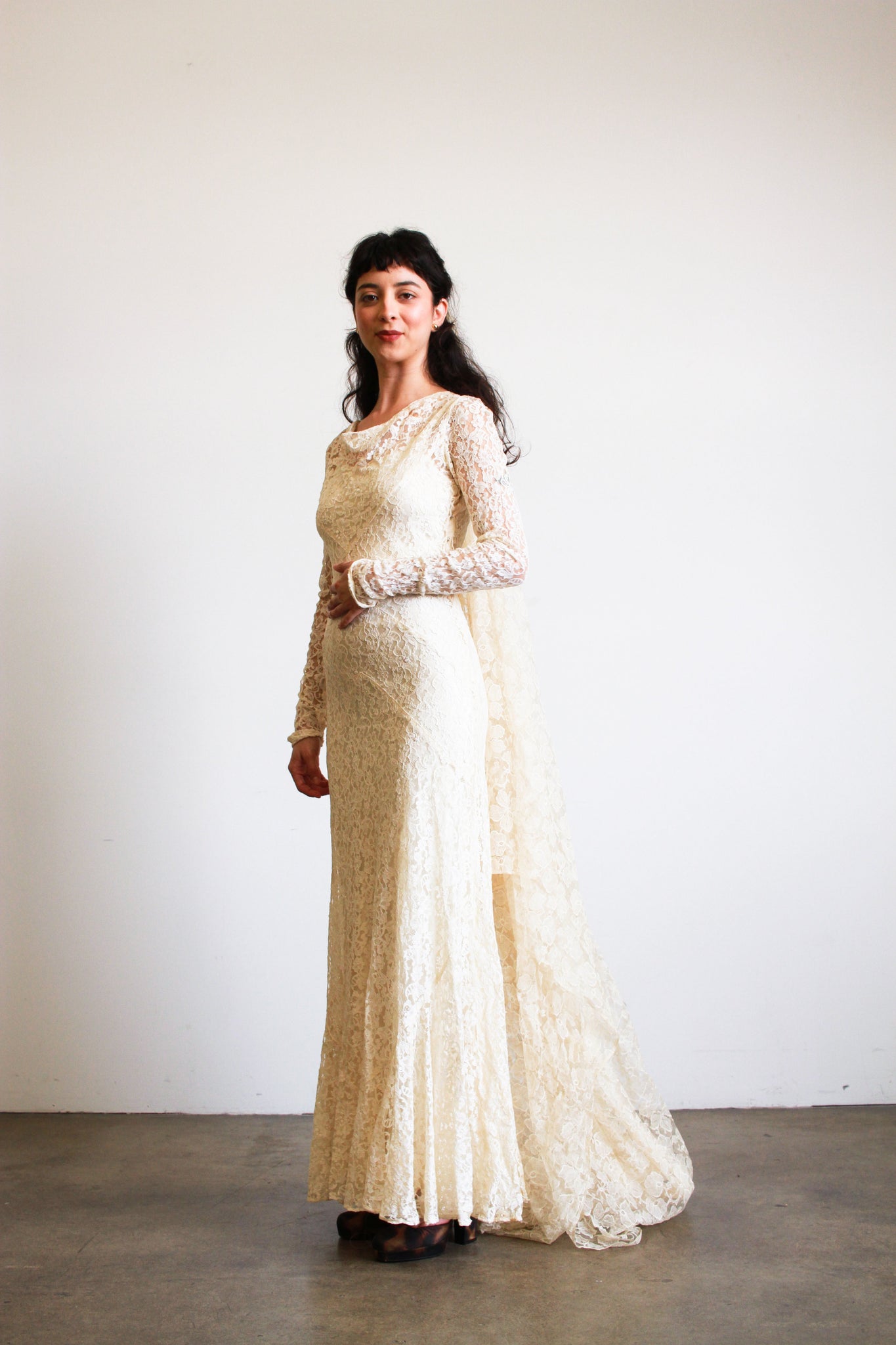 1930s Ecru Lace Bias Gown