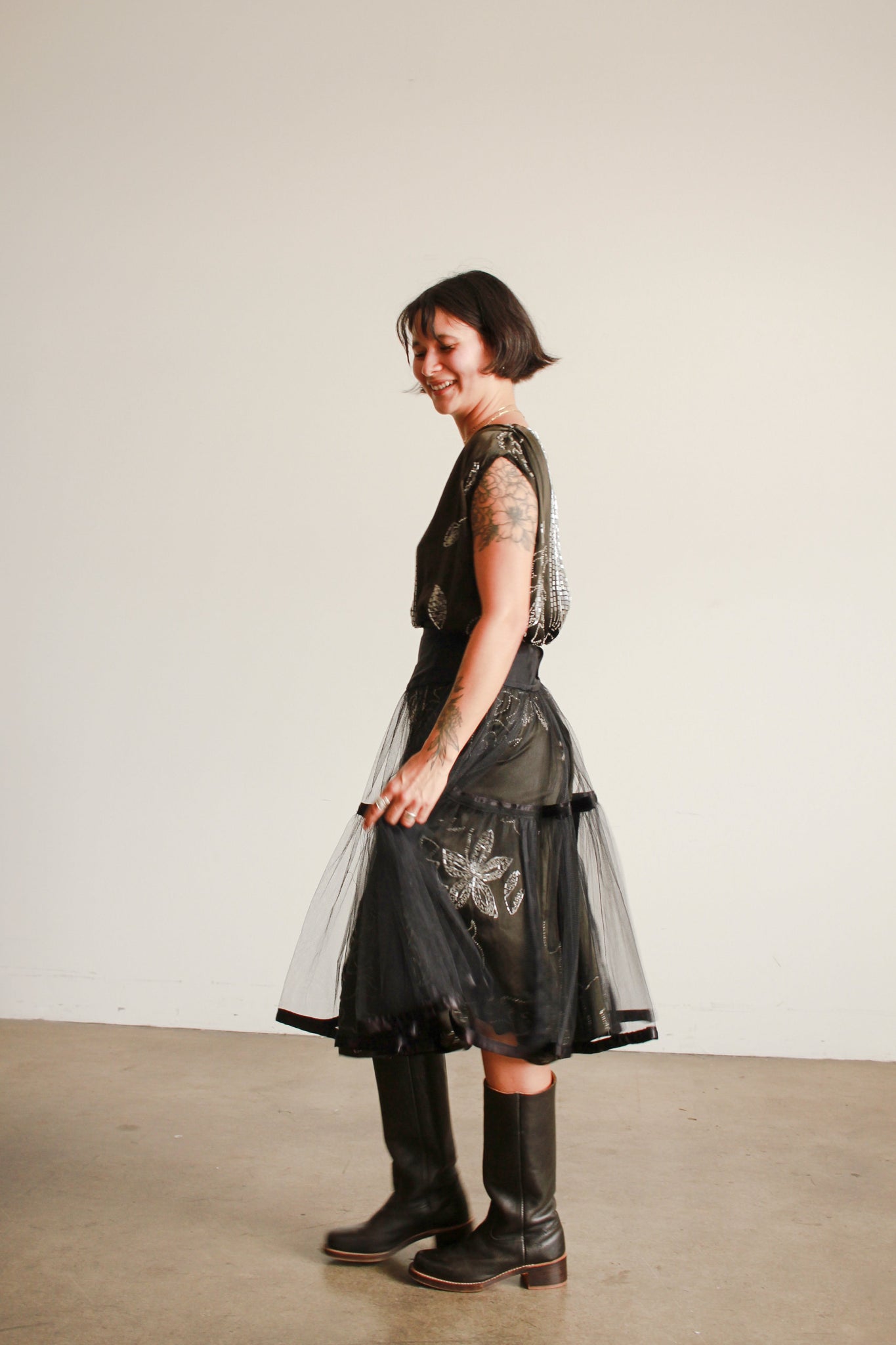 1950s Black Mesh Sheer Crinoline Skirt