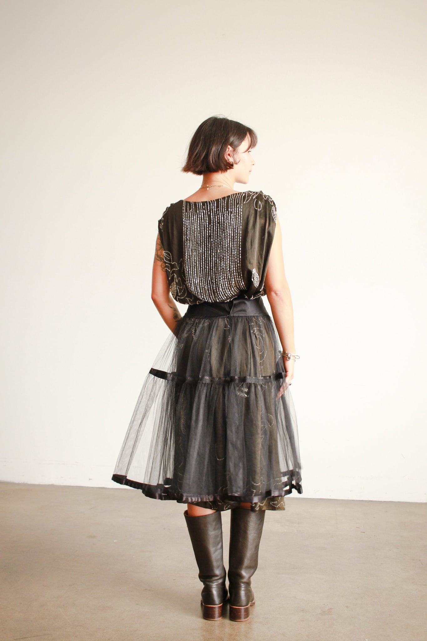 1950s Black Mesh Sheer Crinoline Skirt