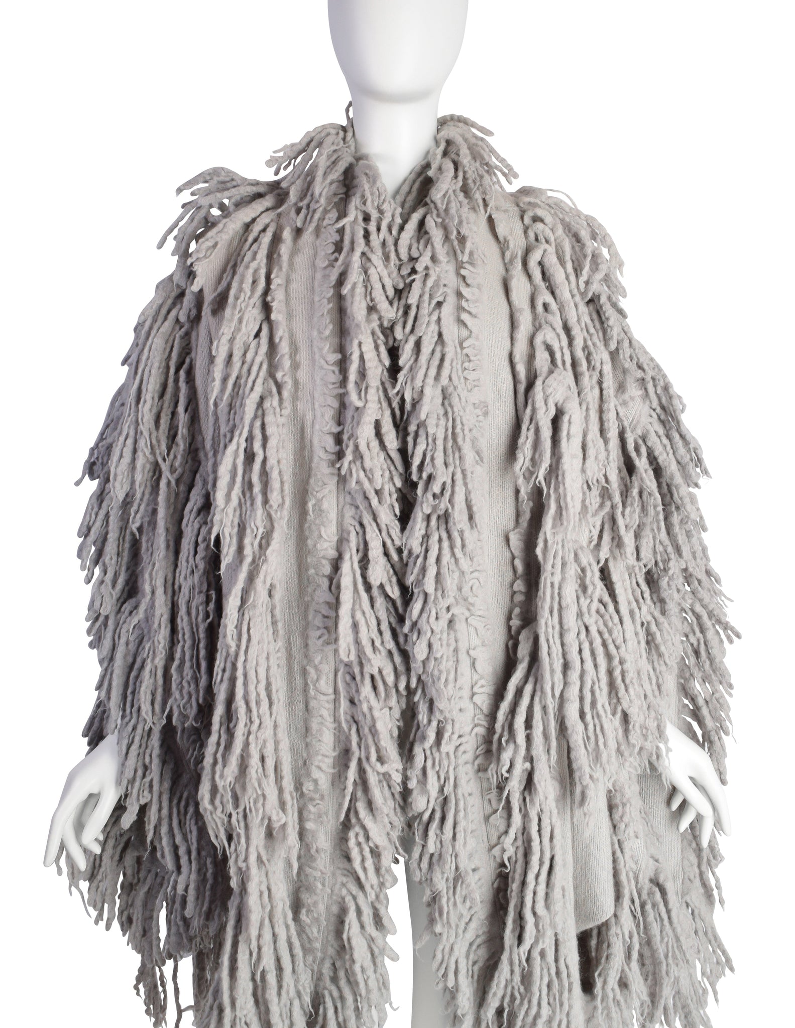 Issey Miyake Vintage AW1985 Phenomenal Grey Shaggy Fringe Knit Sweater Coat