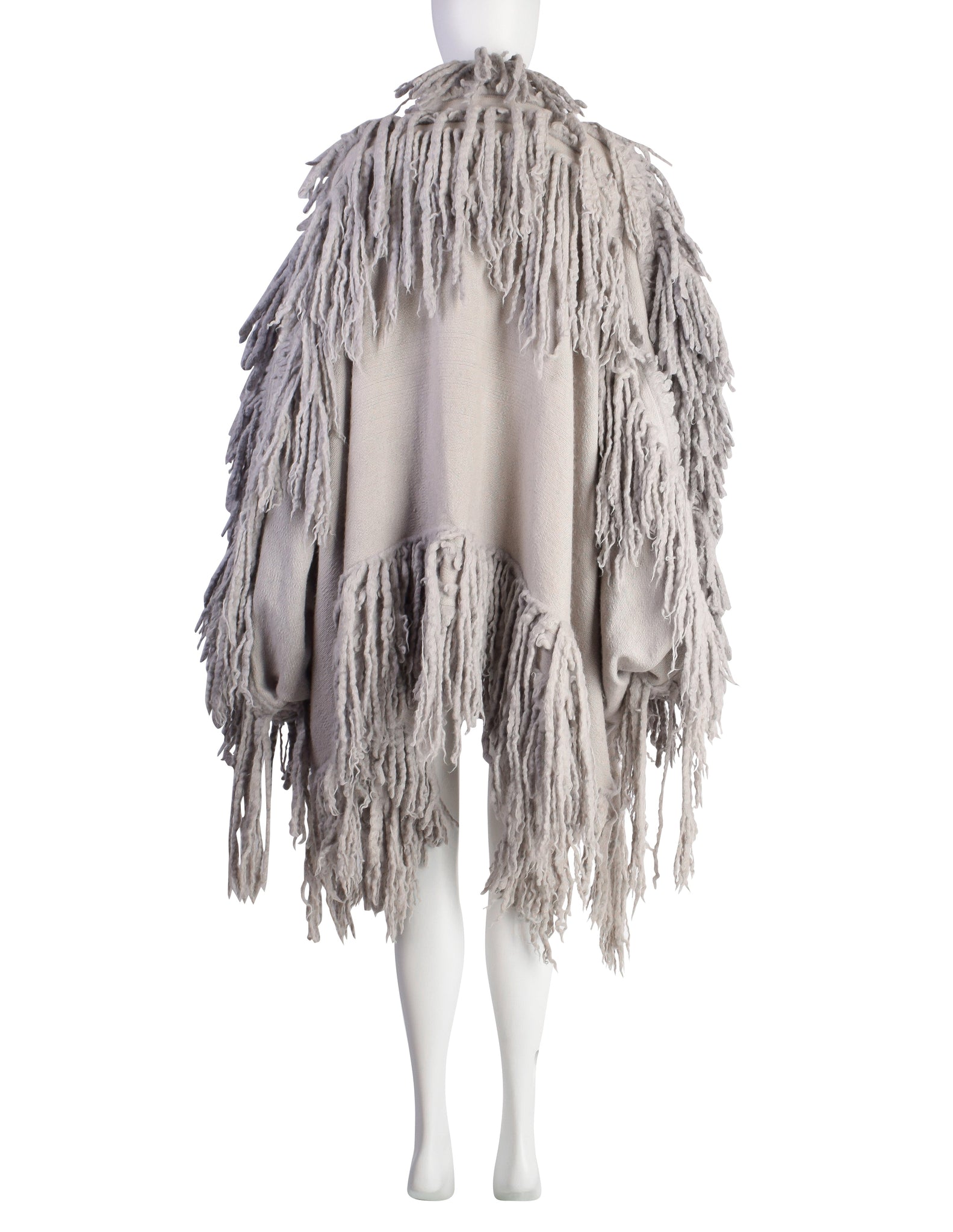 Issey Miyake Vintage AW1985 Phenomenal Grey Shaggy Fringe Knit Sweater Coat