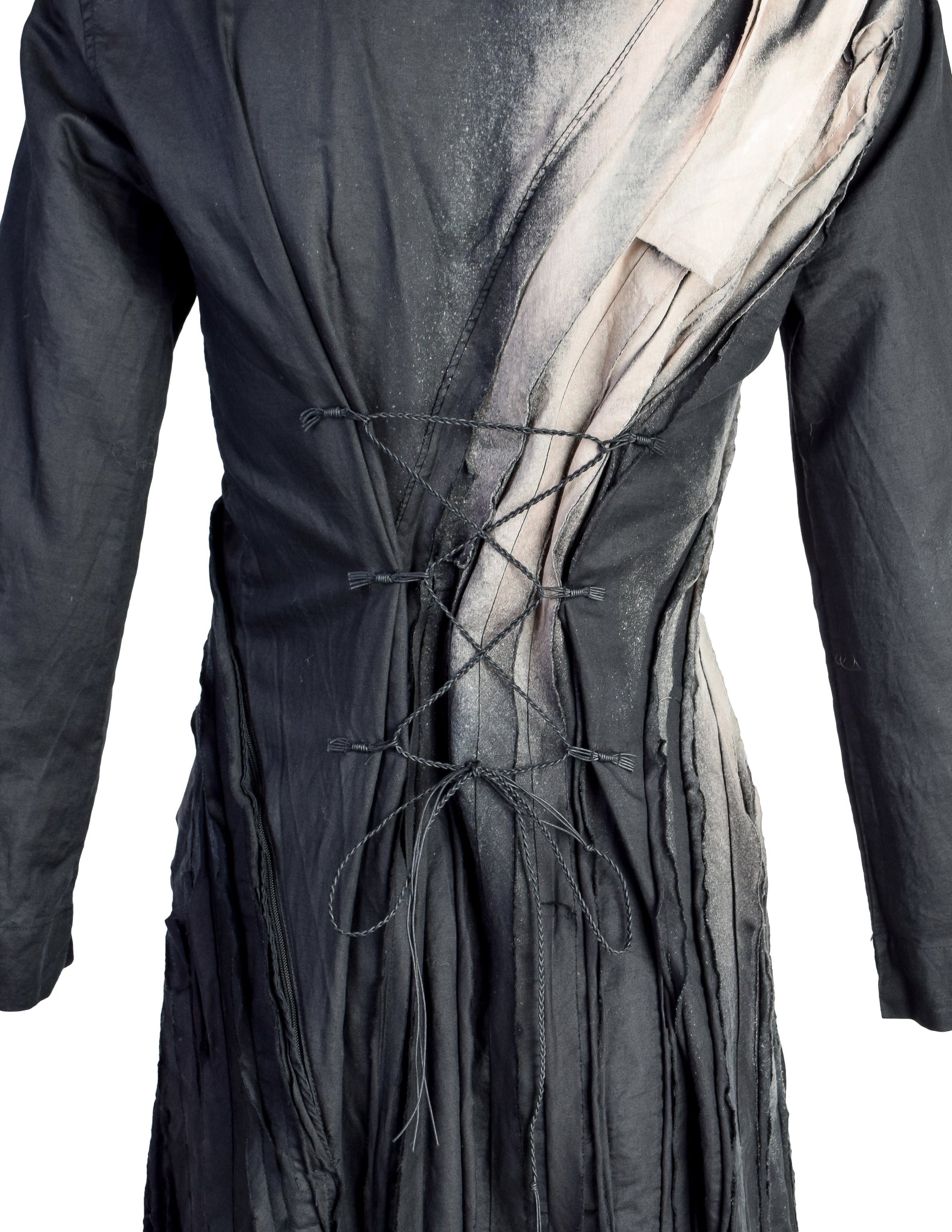 Issey Miyake Vintage SS 2006 Black Sand Distressed Overdyed Gathered Pleated Dress