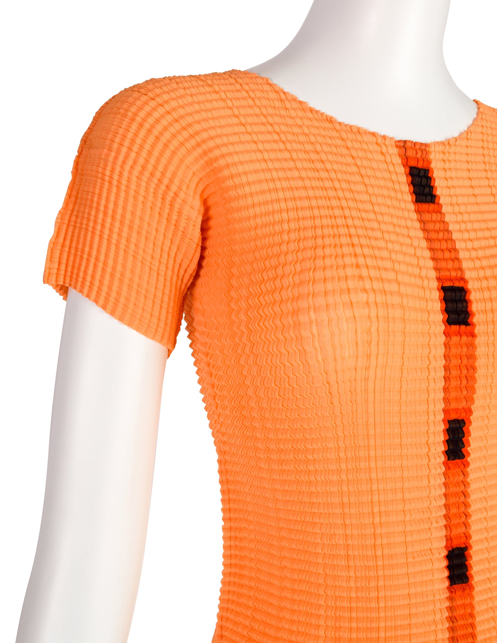 Issey Miyake Vintage Tangerine Geometric Stripe Pleated T-Shirt Top