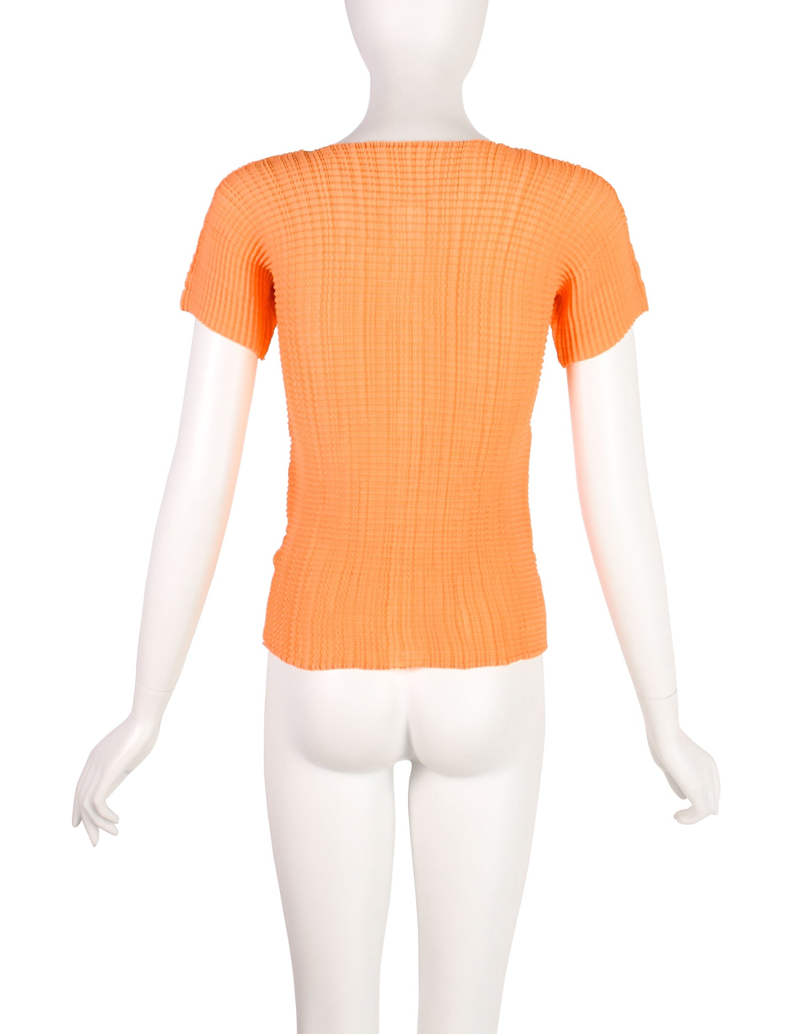 Issey Miyake Vintage Tangerine Geometric Stripe Pleated T-Shirt Top