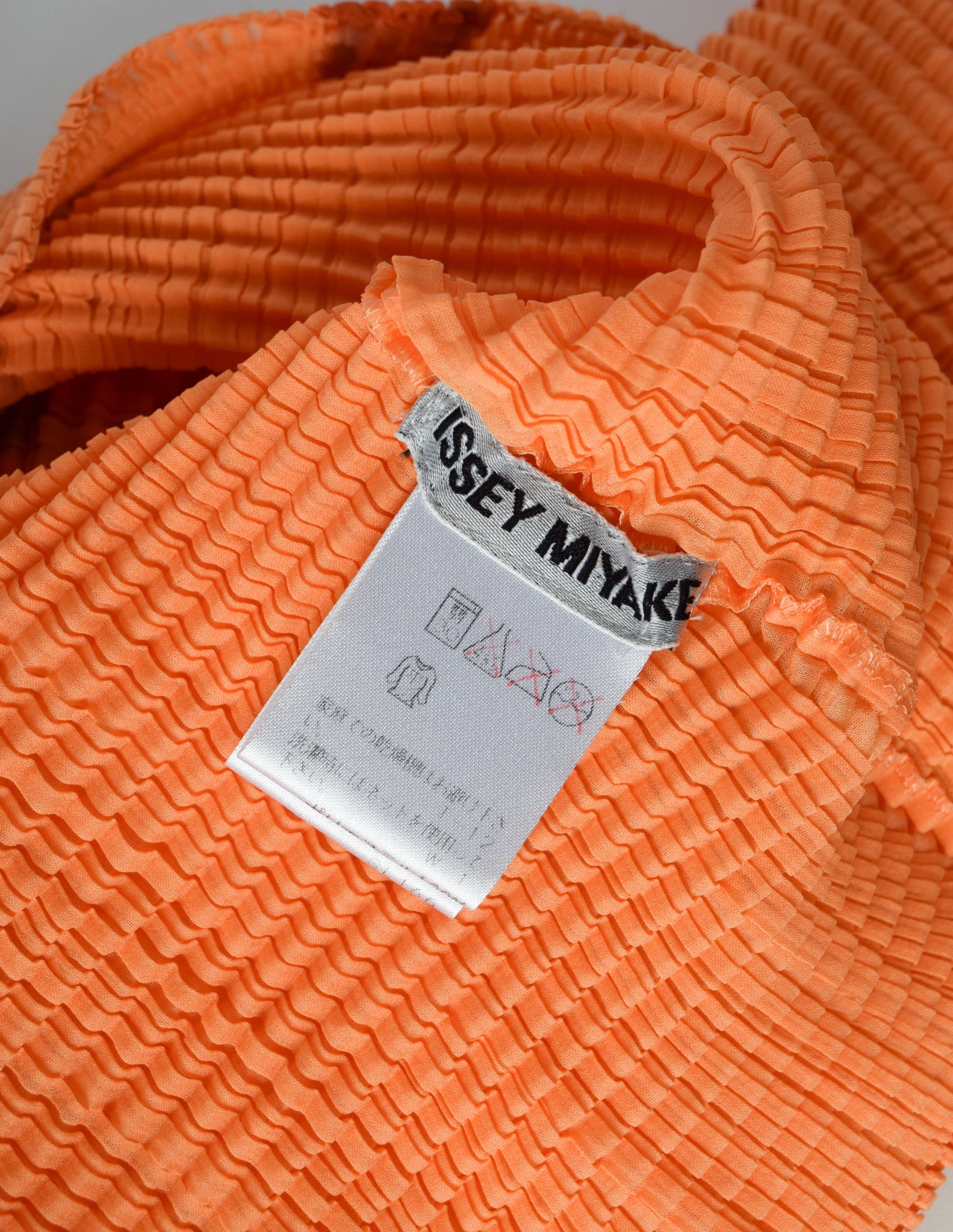 Issey Miyake Vintage Tangerine Geometric Stripe Pleated T-Shirt Top