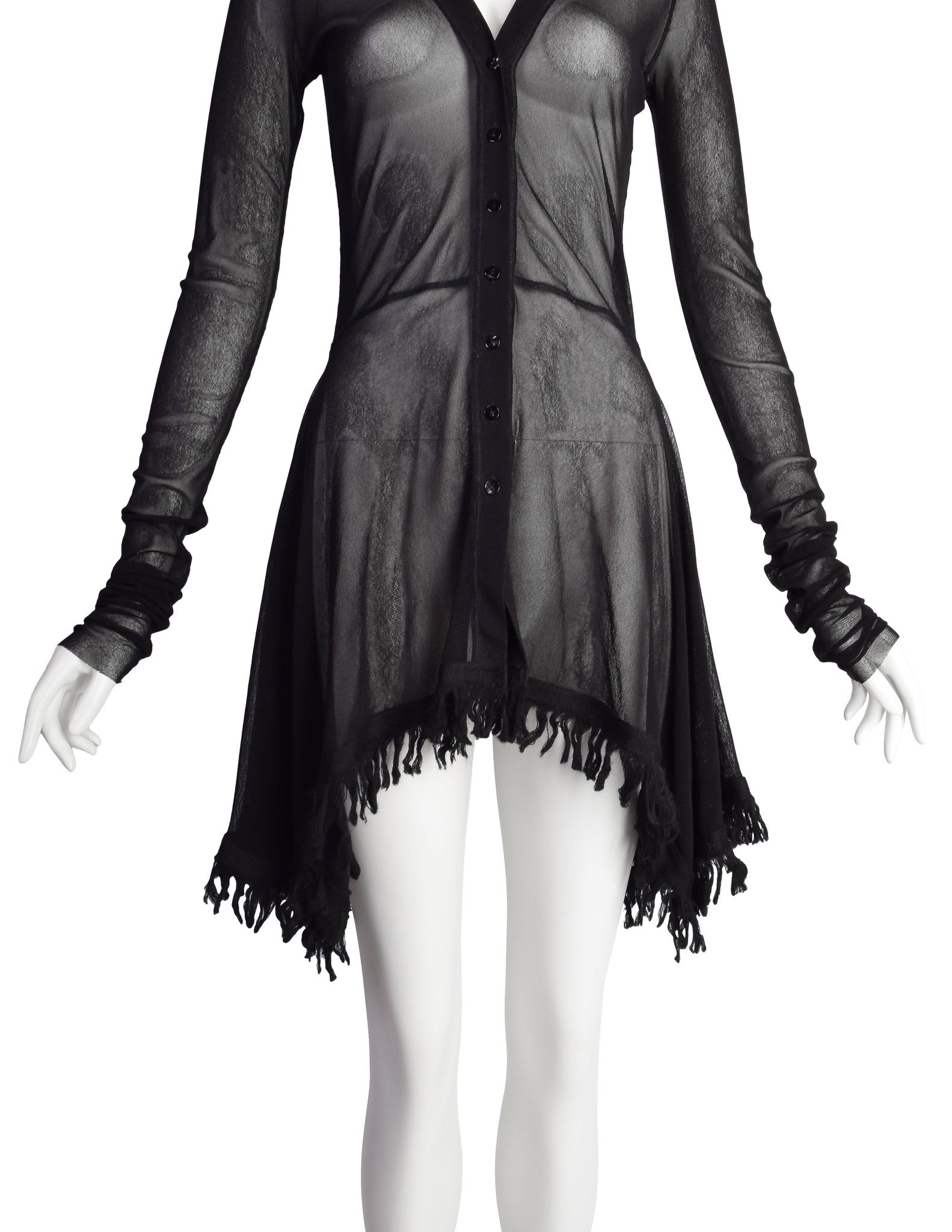 Jean Paul Gaultier Vintage Black Sheer Mesh Fringe Trim Cardigan