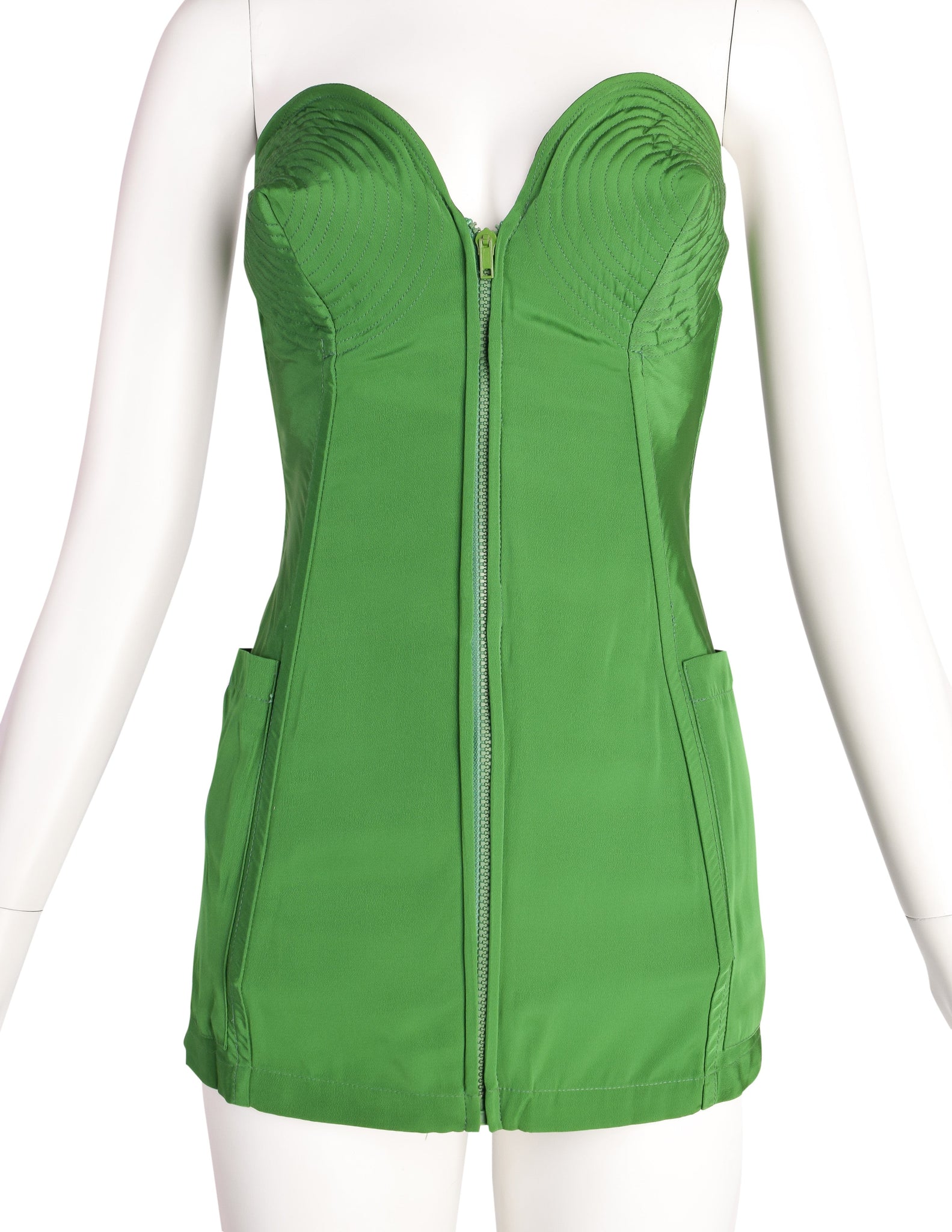Jean Paul Gaultier Vintage SS 1985 ICONIC Ultra Rare Green Pointed Cone Lace Up Corset Top