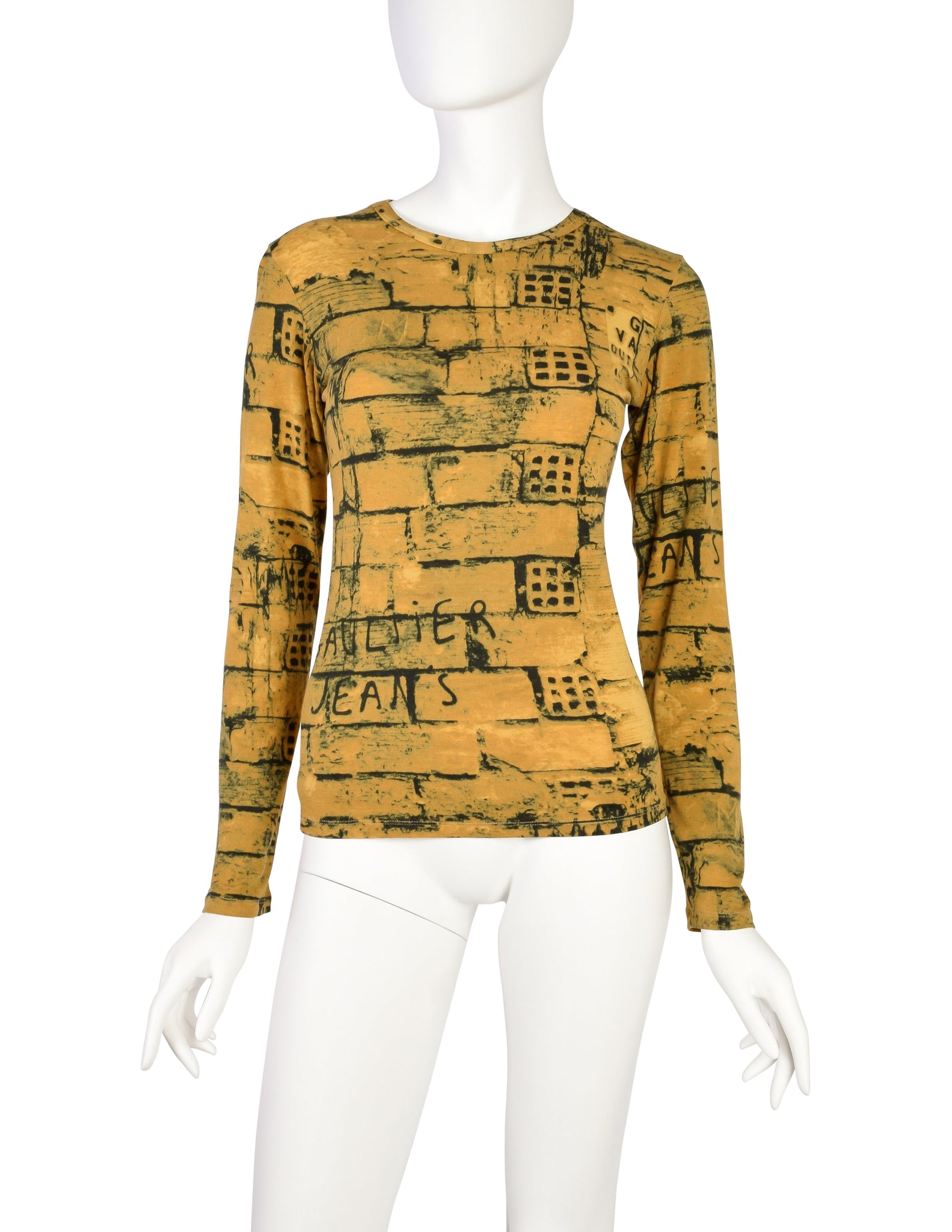 Jean Paul Gaultier Vintage 1997 Gaultier Jeans Mustard Yellow Graphic Brick Print Long Sleeve Shirt