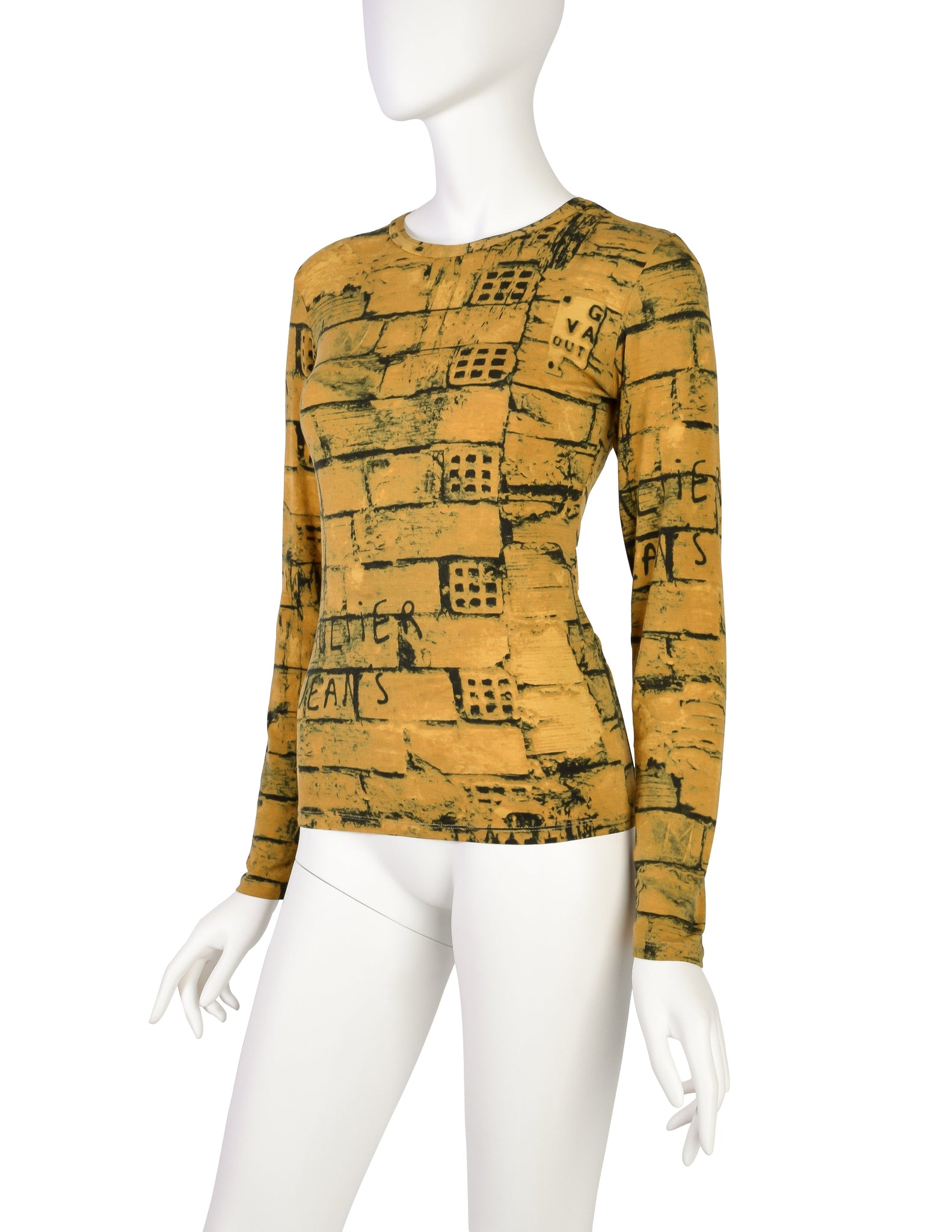 Jean Paul Gaultier Vintage 1997 Gaultier Jeans Mustard Yellow Graphic Brick Print Long Sleeve Shirt