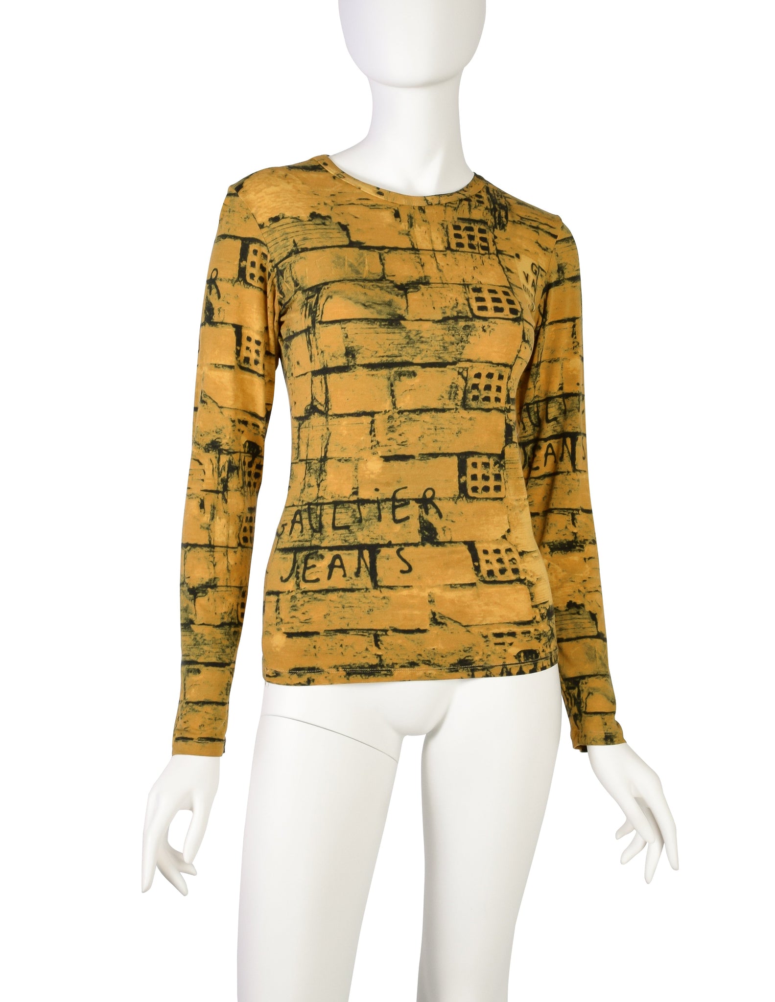 Jean Paul Gaultier Vintage 1997 Gaultier Jeans Mustard Yellow Graphic Brick Print Long Sleeve Shirt