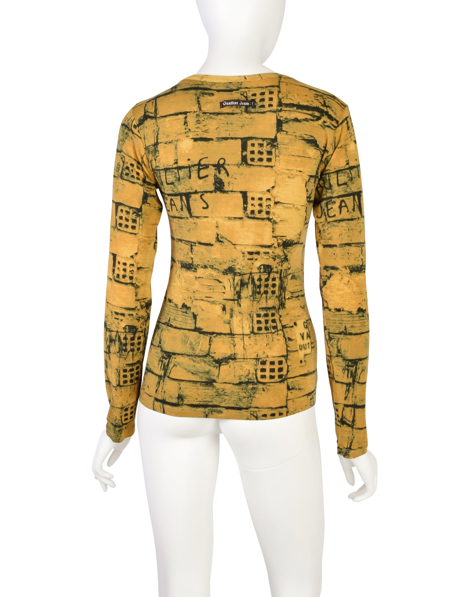 Jean Paul Gaultier Vintage 1997 Gaultier Jeans Mustard Yellow Graphic Brick Print Long Sleeve Shirt