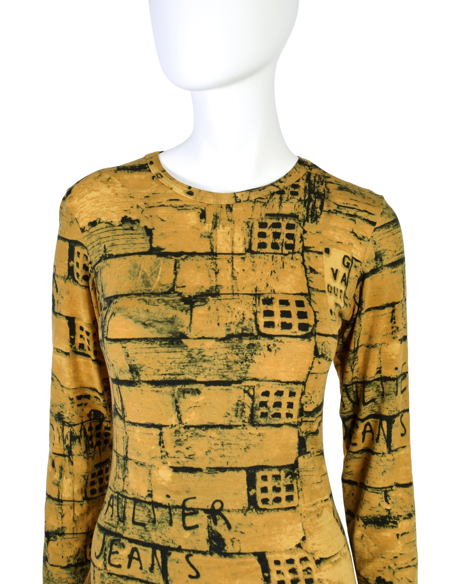 Jean Paul Gaultier Vintage 1997 Gaultier Jeans Mustard Yellow Graphic Brick Print Long Sleeve Shirt