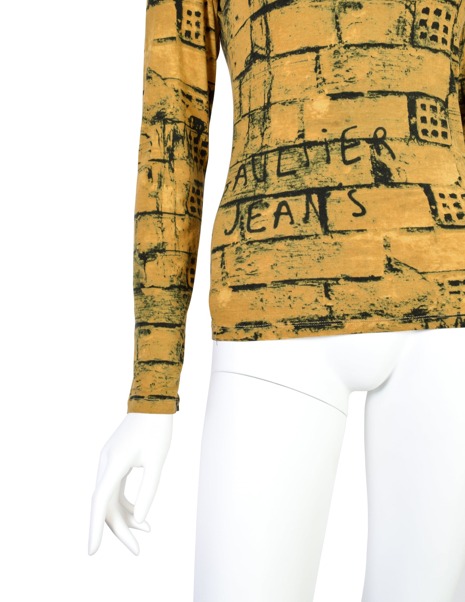 Jean Paul Gaultier Vintage 1997 Gaultier Jeans Mustard Yellow Graphic Brick Print Long Sleeve Shirt