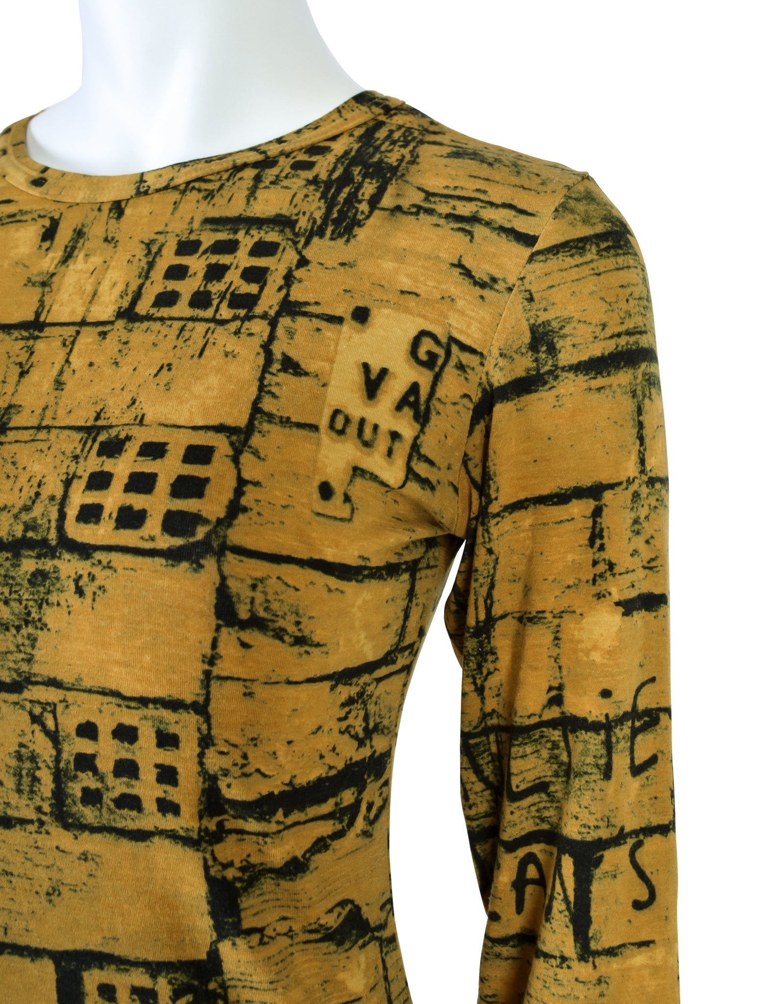 Jean Paul Gaultier Vintage 1997 Gaultier Jeans Mustard Yellow Graphic Brick Print Long Sleeve Shirt